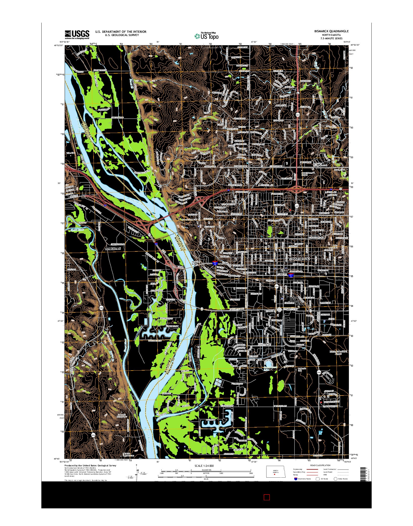 USGS US TOPO 7.5-MINUTE MAP FOR BISMARCK, ND 2014