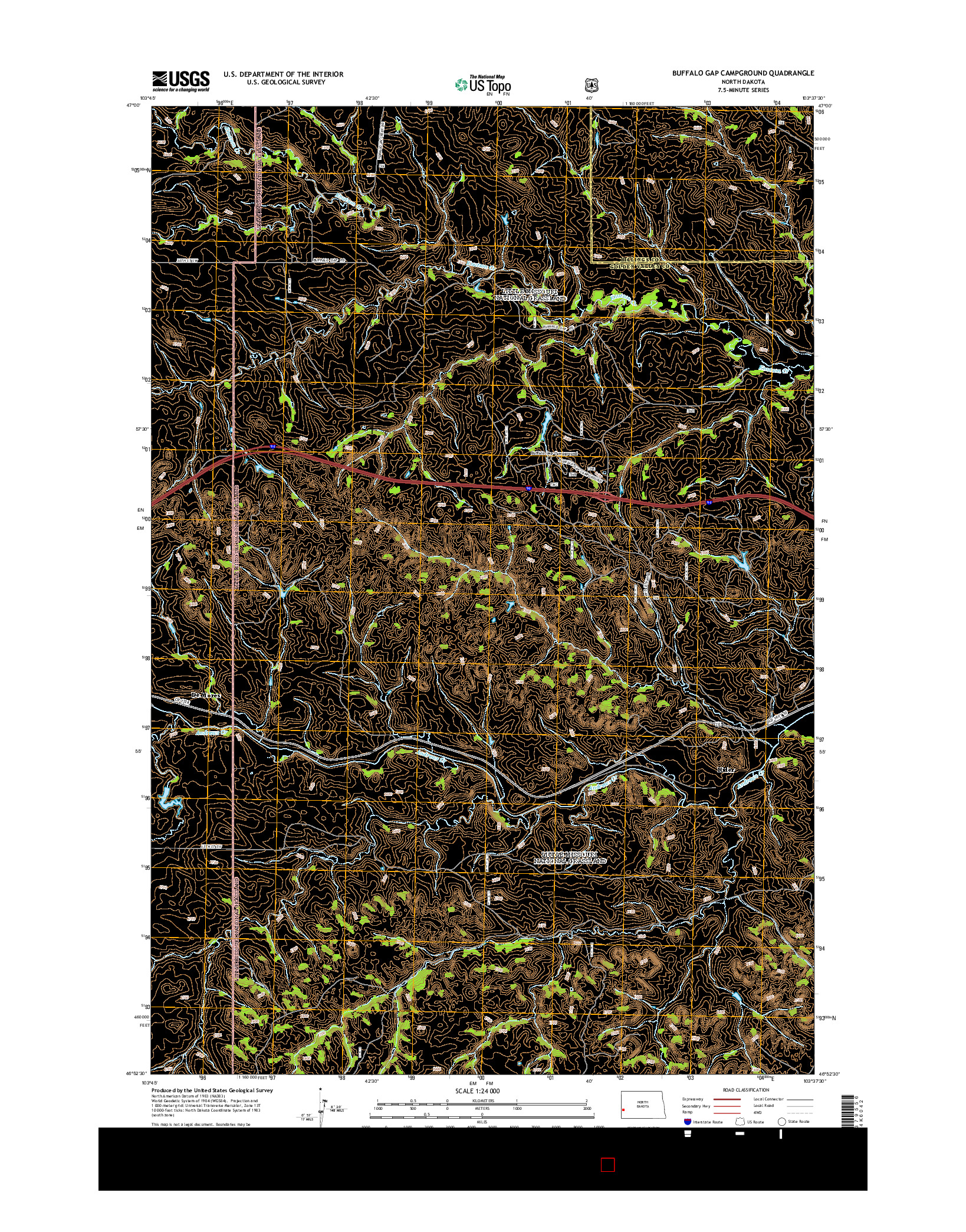 USGS US TOPO 7.5-MINUTE MAP FOR BUFFALO GAP CAMPGROUND, ND 2014