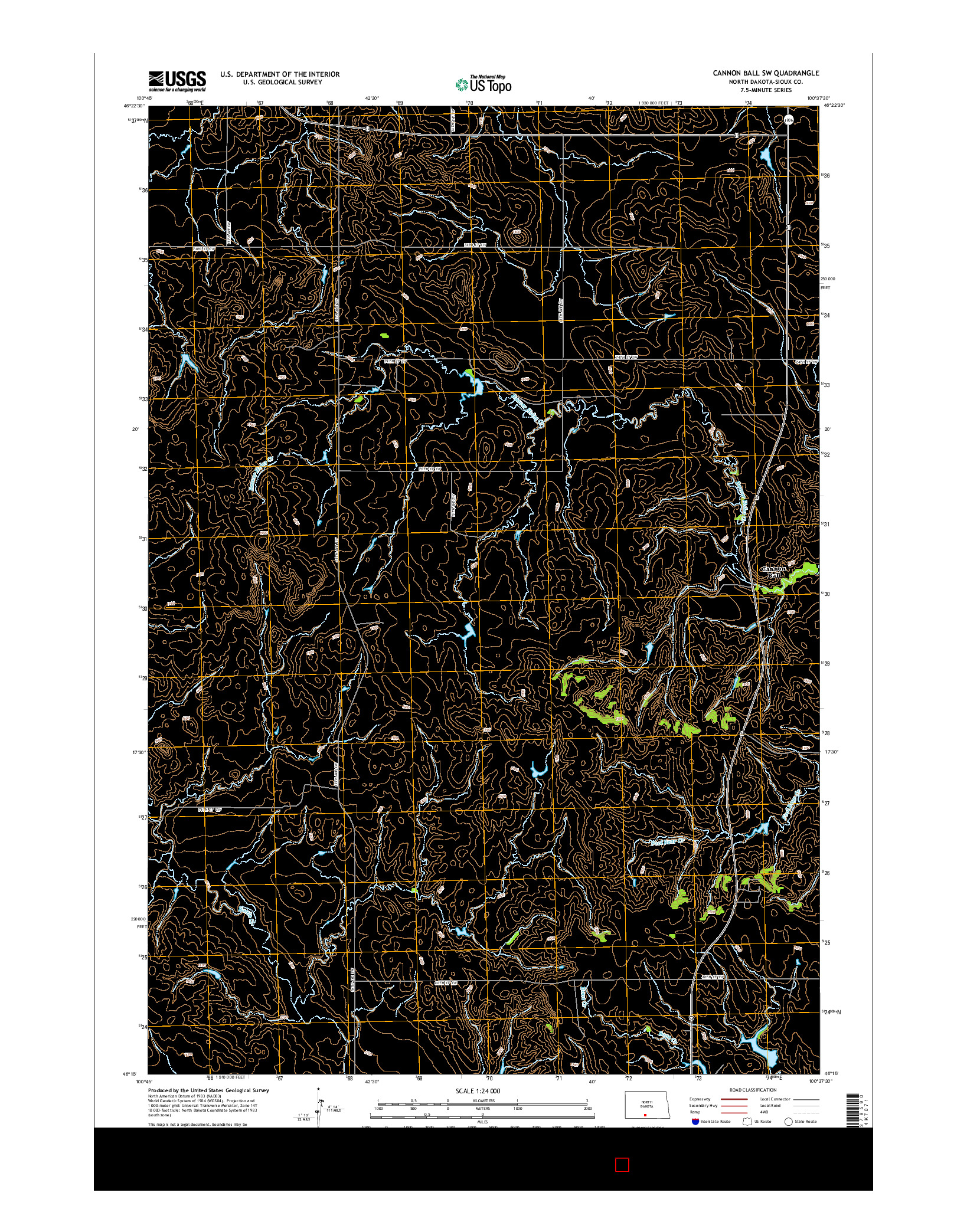 USGS US TOPO 7.5-MINUTE MAP FOR CANNON BALL SW, ND 2014