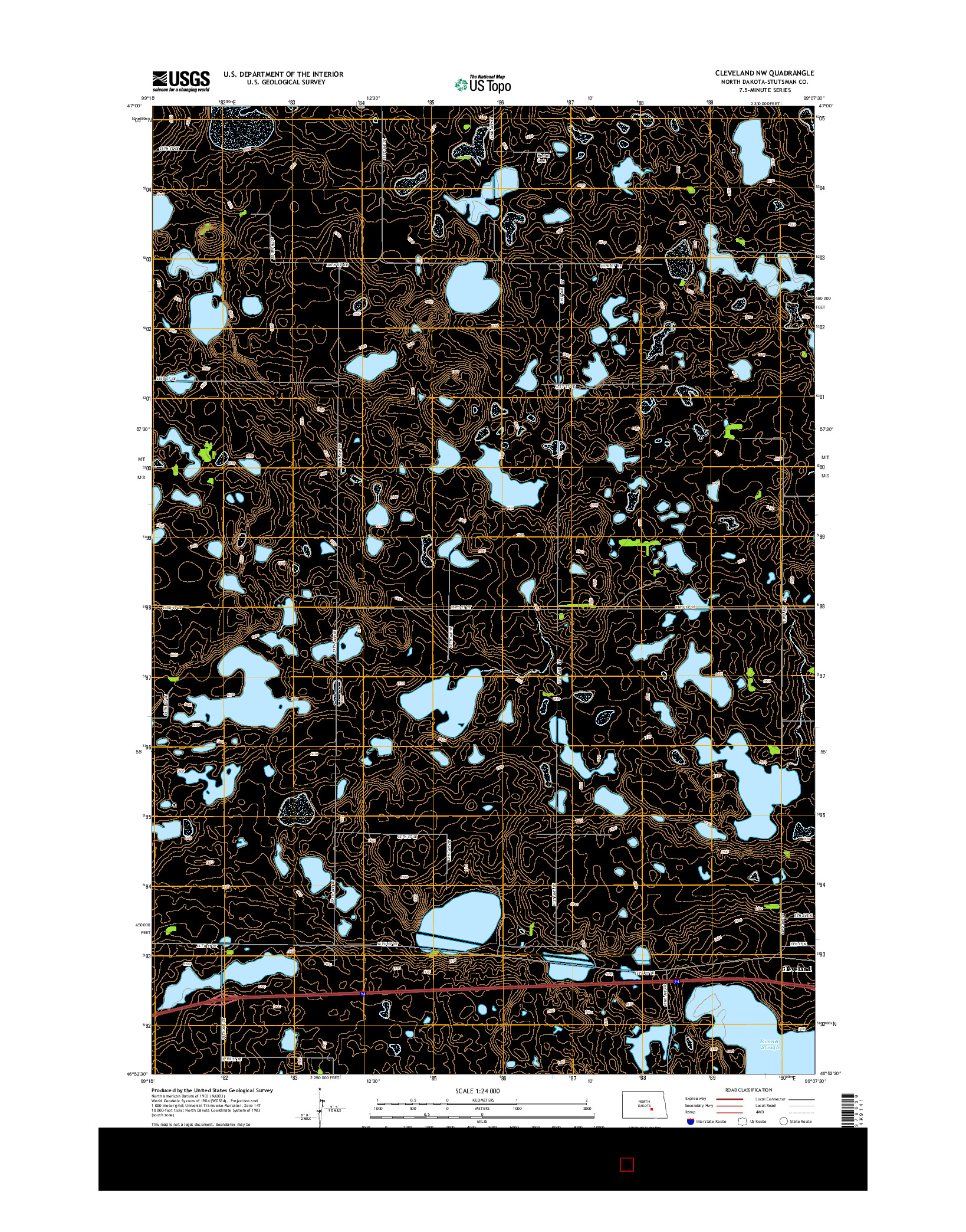 USGS US TOPO 7.5-MINUTE MAP FOR CLEVELAND NW, ND 2014