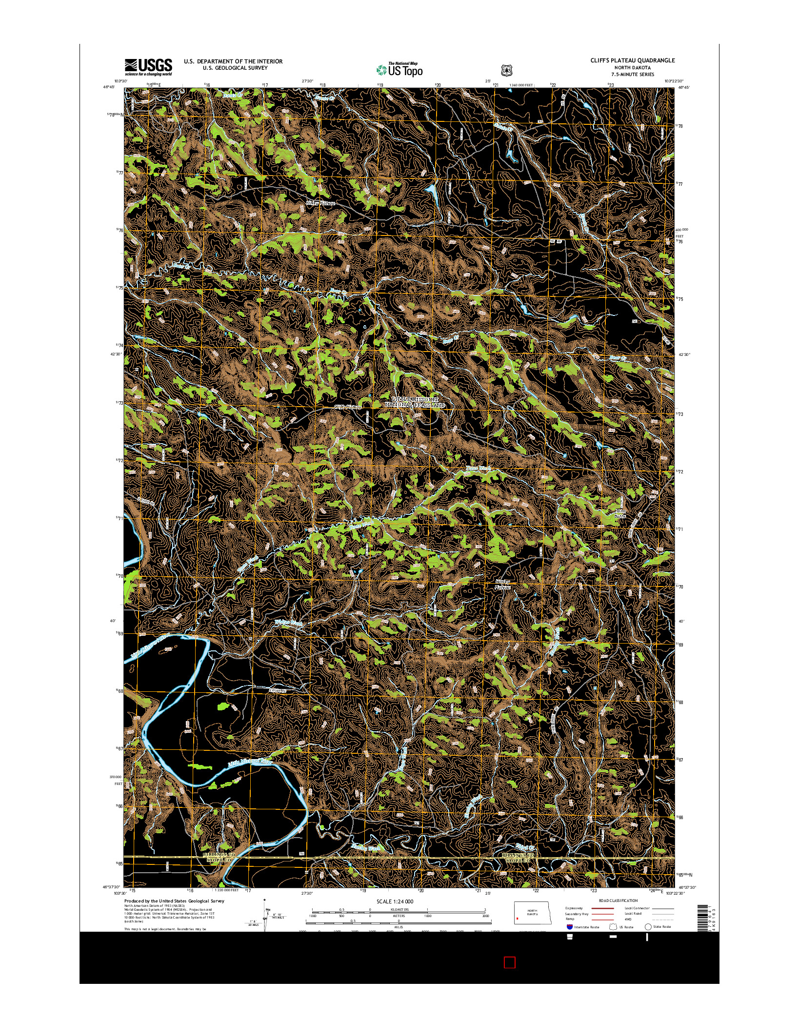 USGS US TOPO 7.5-MINUTE MAP FOR CLIFFS PLATEAU, ND 2014