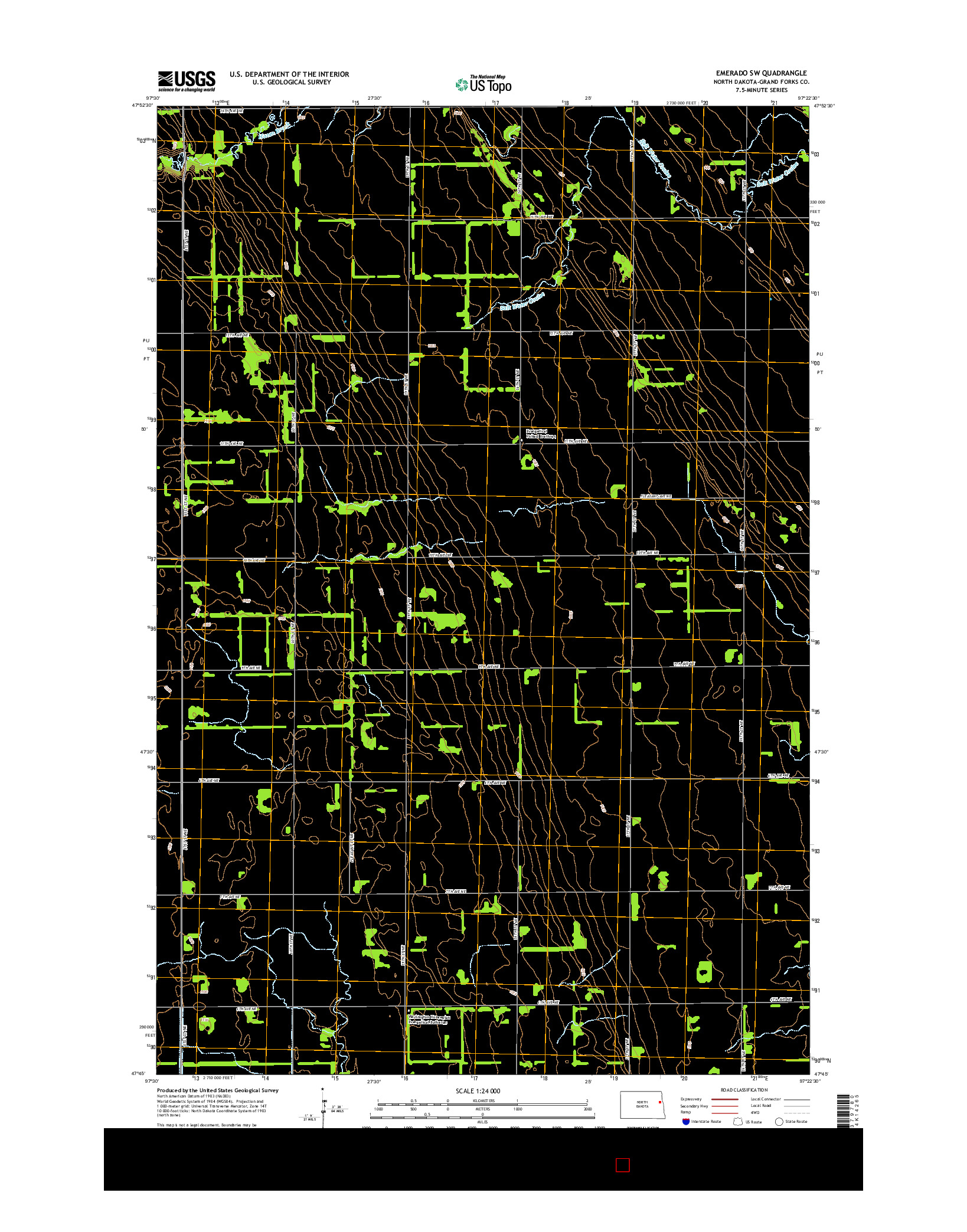 USGS US TOPO 7.5-MINUTE MAP FOR EMERADO SW, ND 2014
