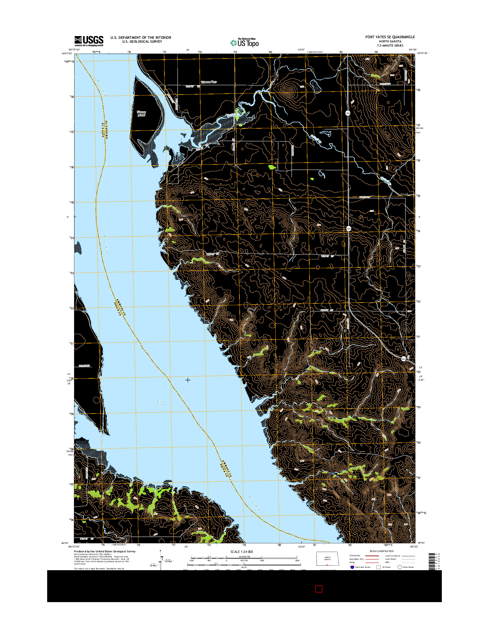USGS US TOPO 7.5-MINUTE MAP FOR FORT YATES SE, ND 2014