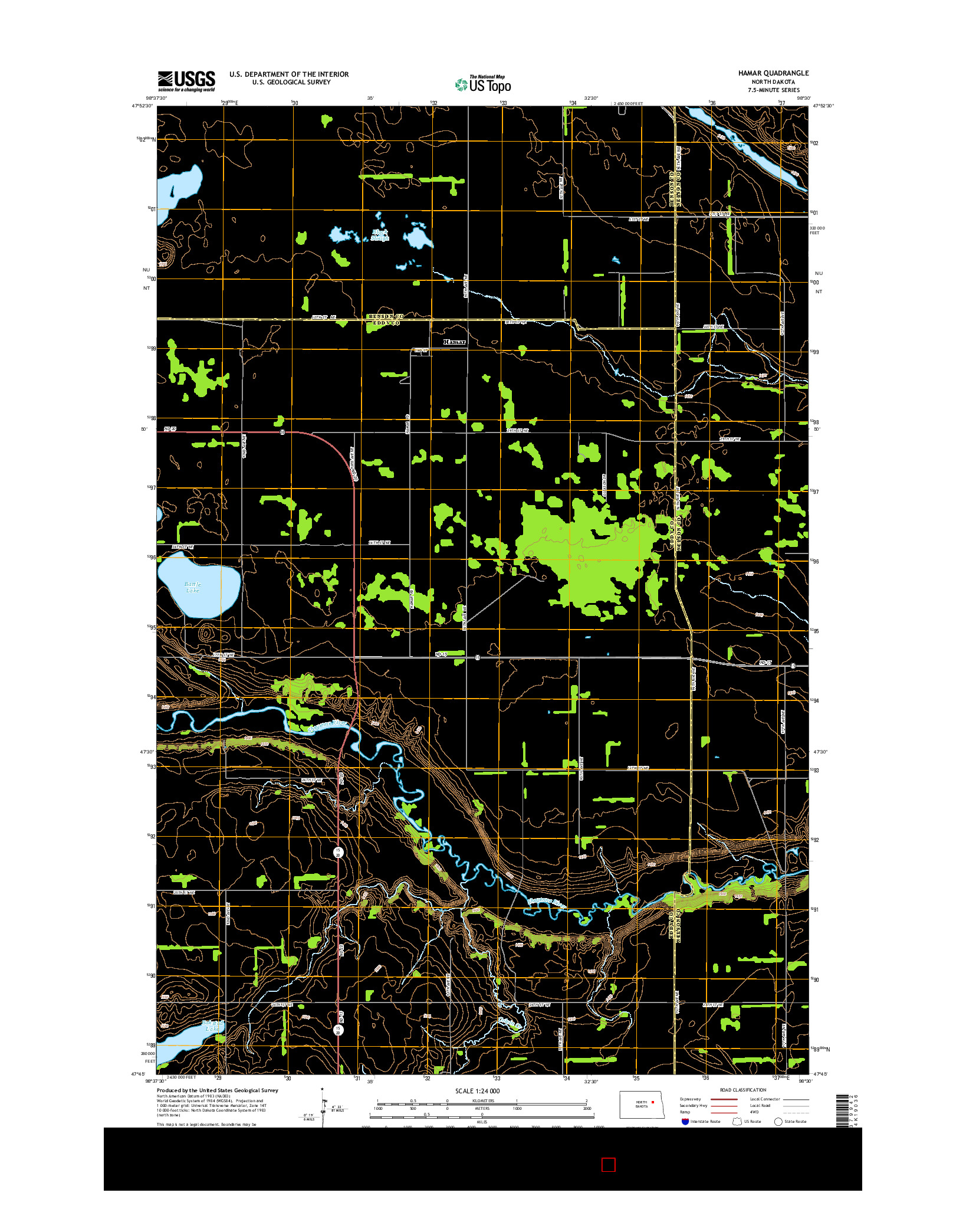 USGS US TOPO 7.5-MINUTE MAP FOR HAMAR, ND 2014