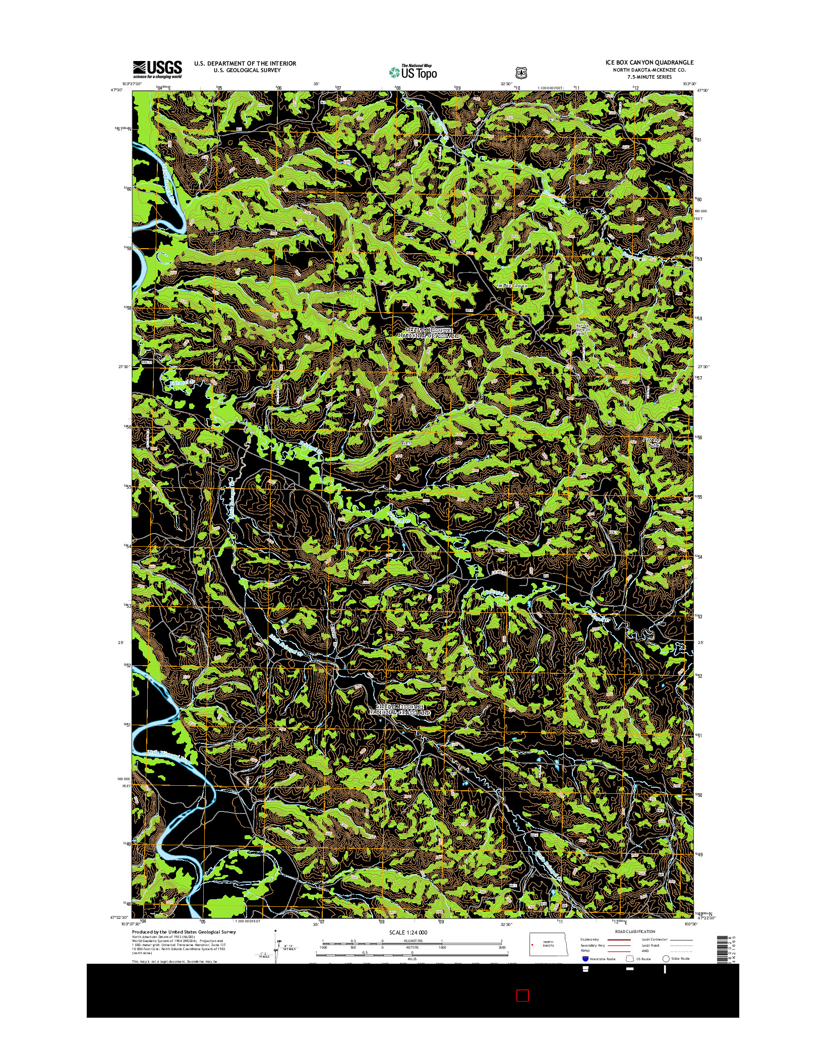 USGS US TOPO 7.5-MINUTE MAP FOR ICE BOX CANYON, ND 2014