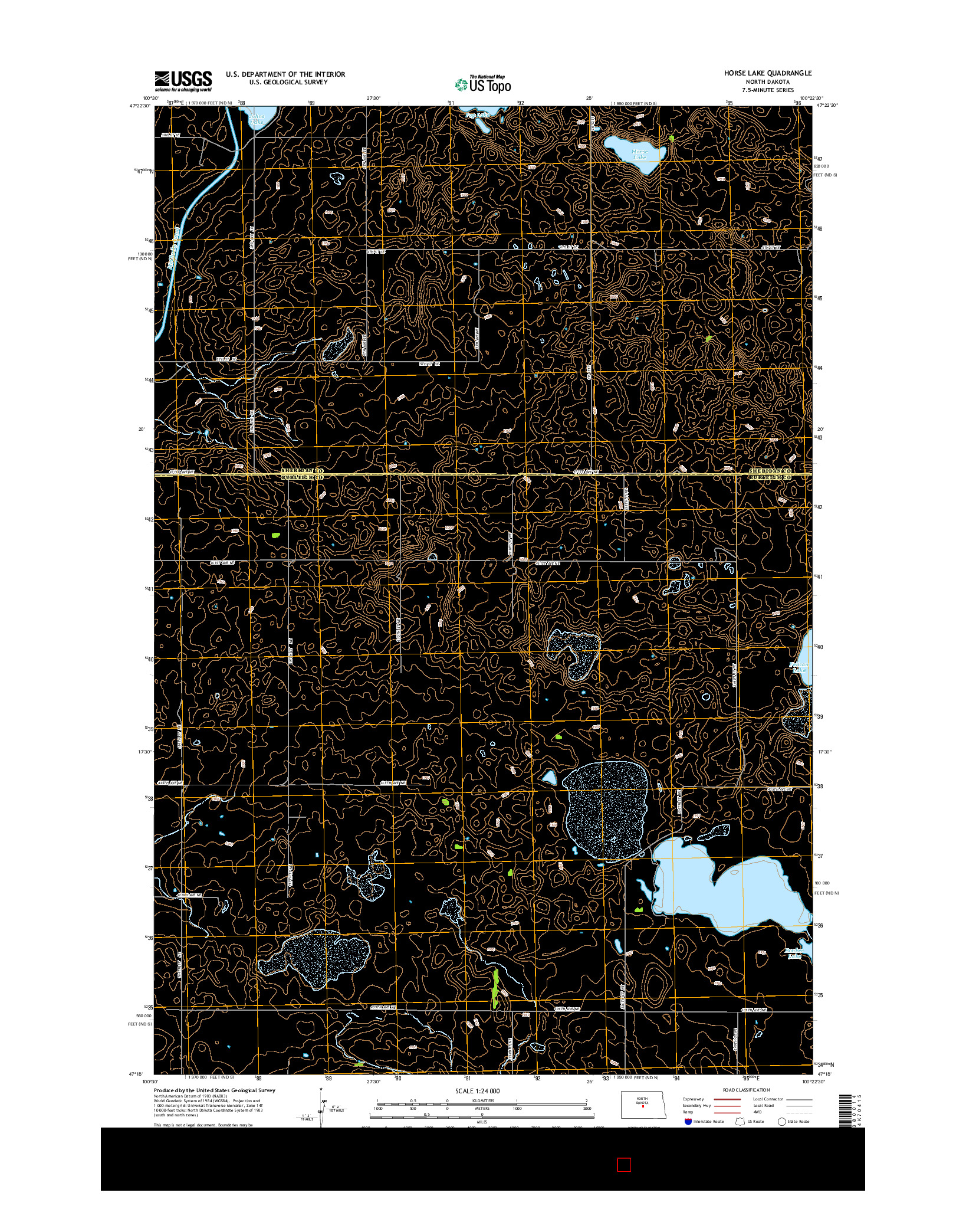 USGS US TOPO 7.5-MINUTE MAP FOR HORSE LAKE, ND 2014