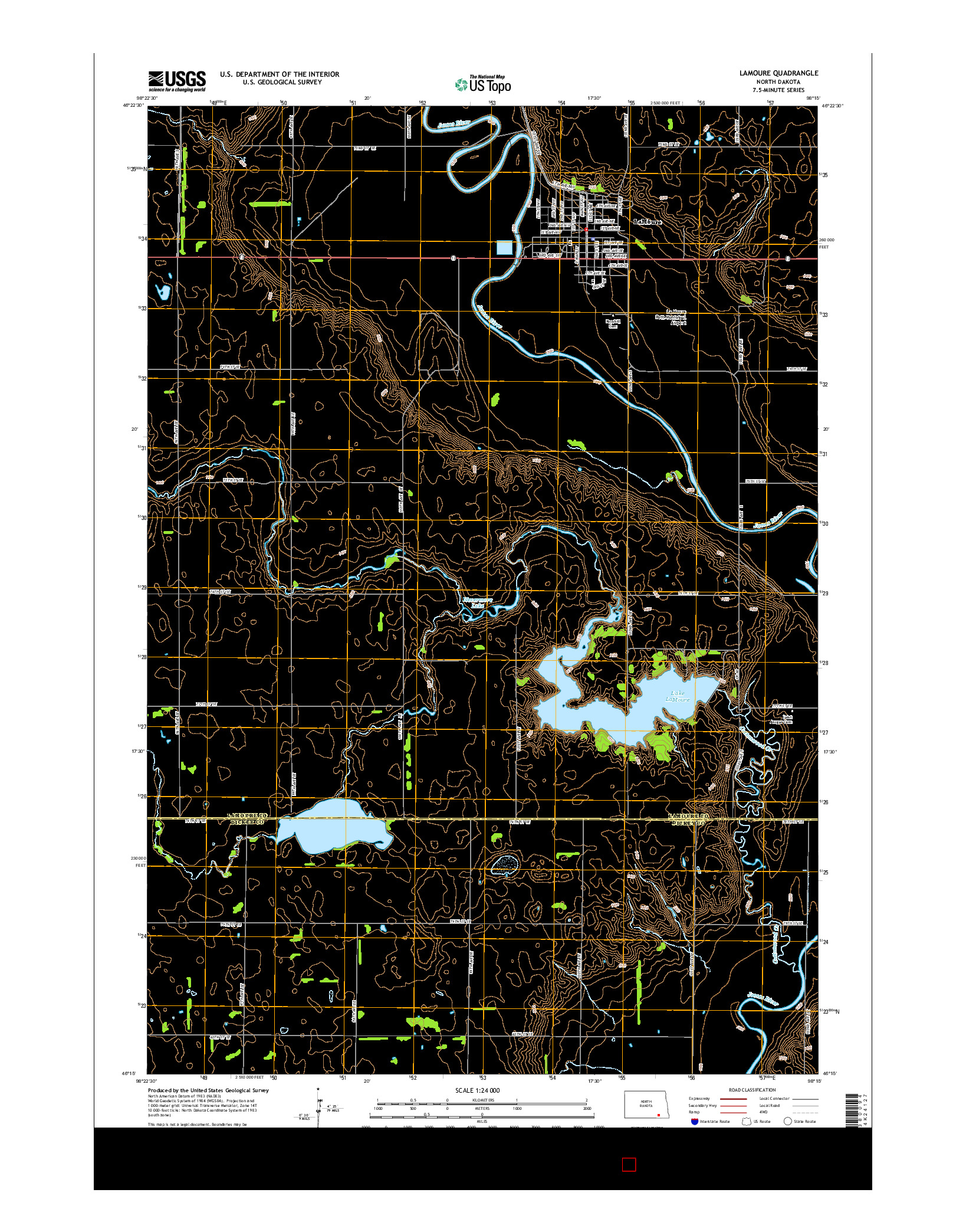 USGS US TOPO 7.5-MINUTE MAP FOR LAMOURE, ND 2014