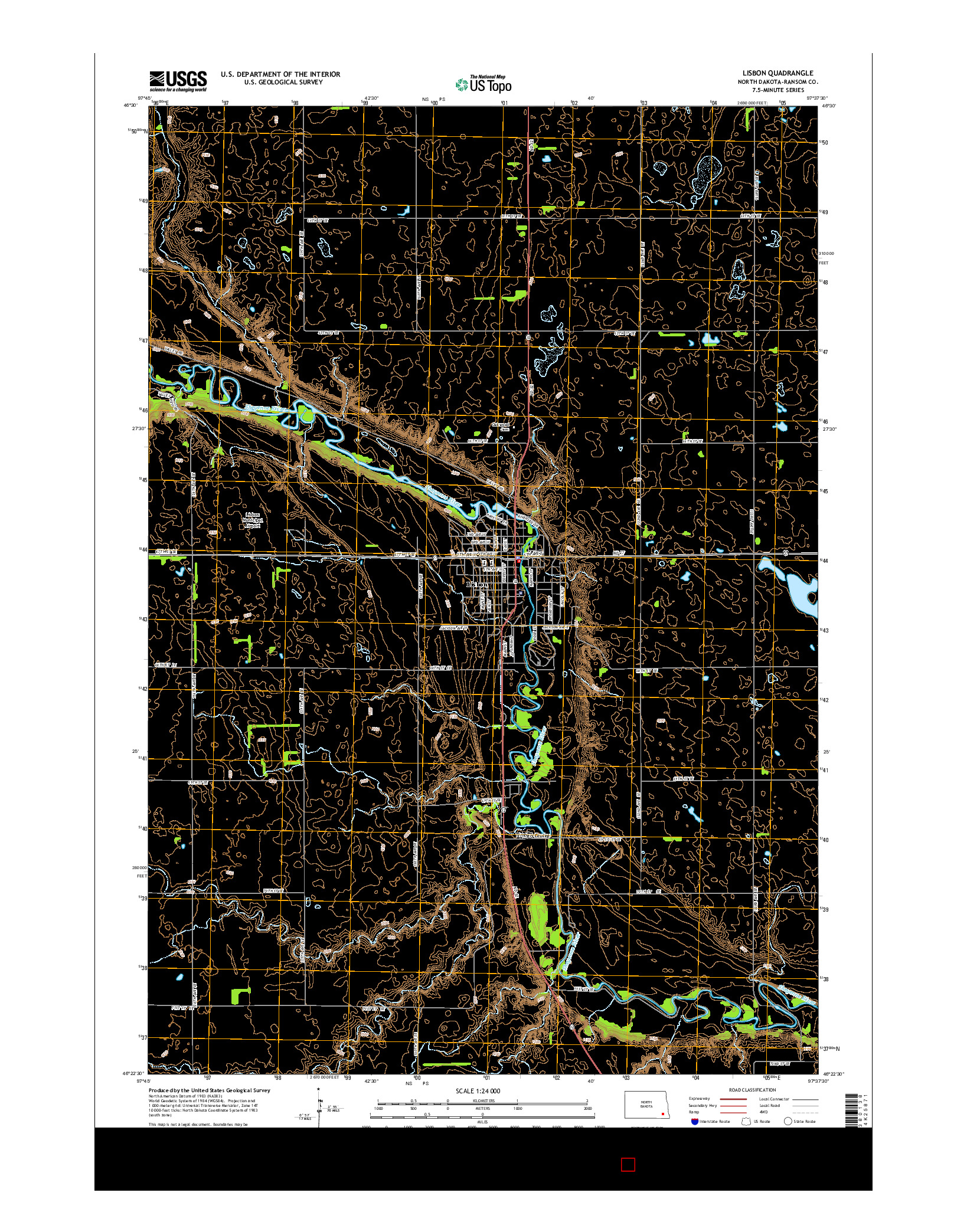 USGS US TOPO 7.5-MINUTE MAP FOR LISBON, ND 2014