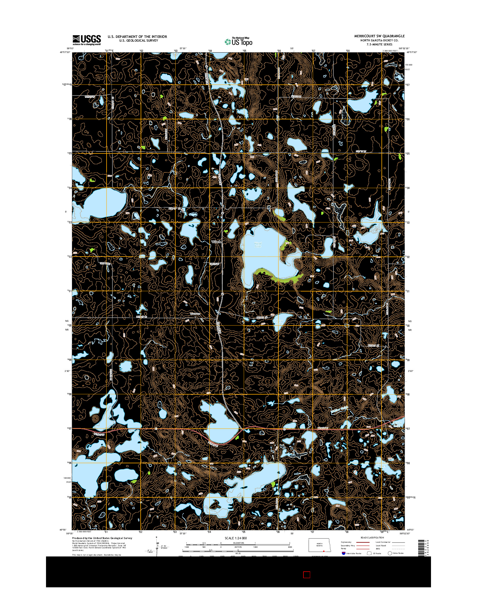 USGS US TOPO 7.5-MINUTE MAP FOR MERRICOURT SW, ND 2014