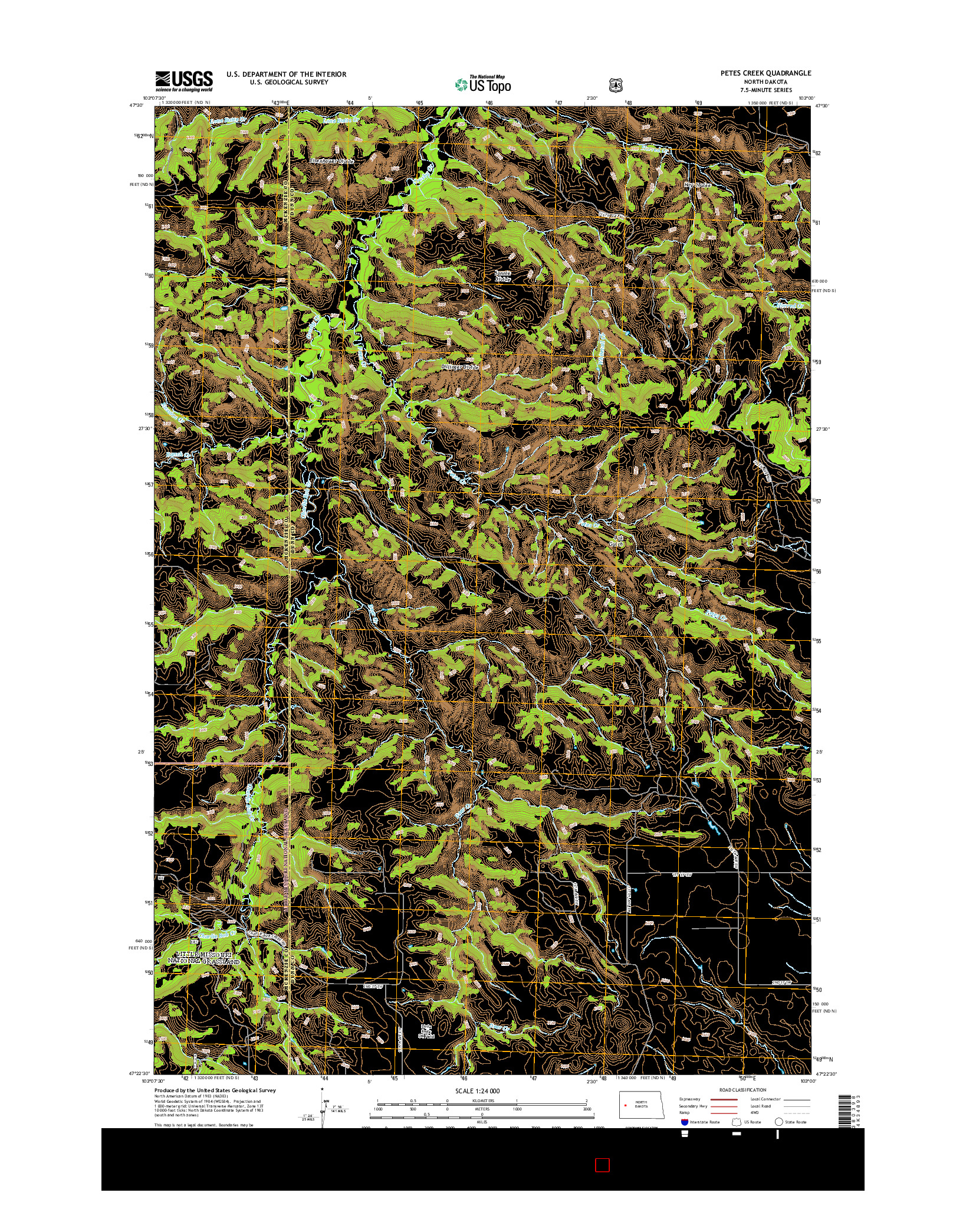 USGS US TOPO 7.5-MINUTE MAP FOR PETES CREEK, ND 2014