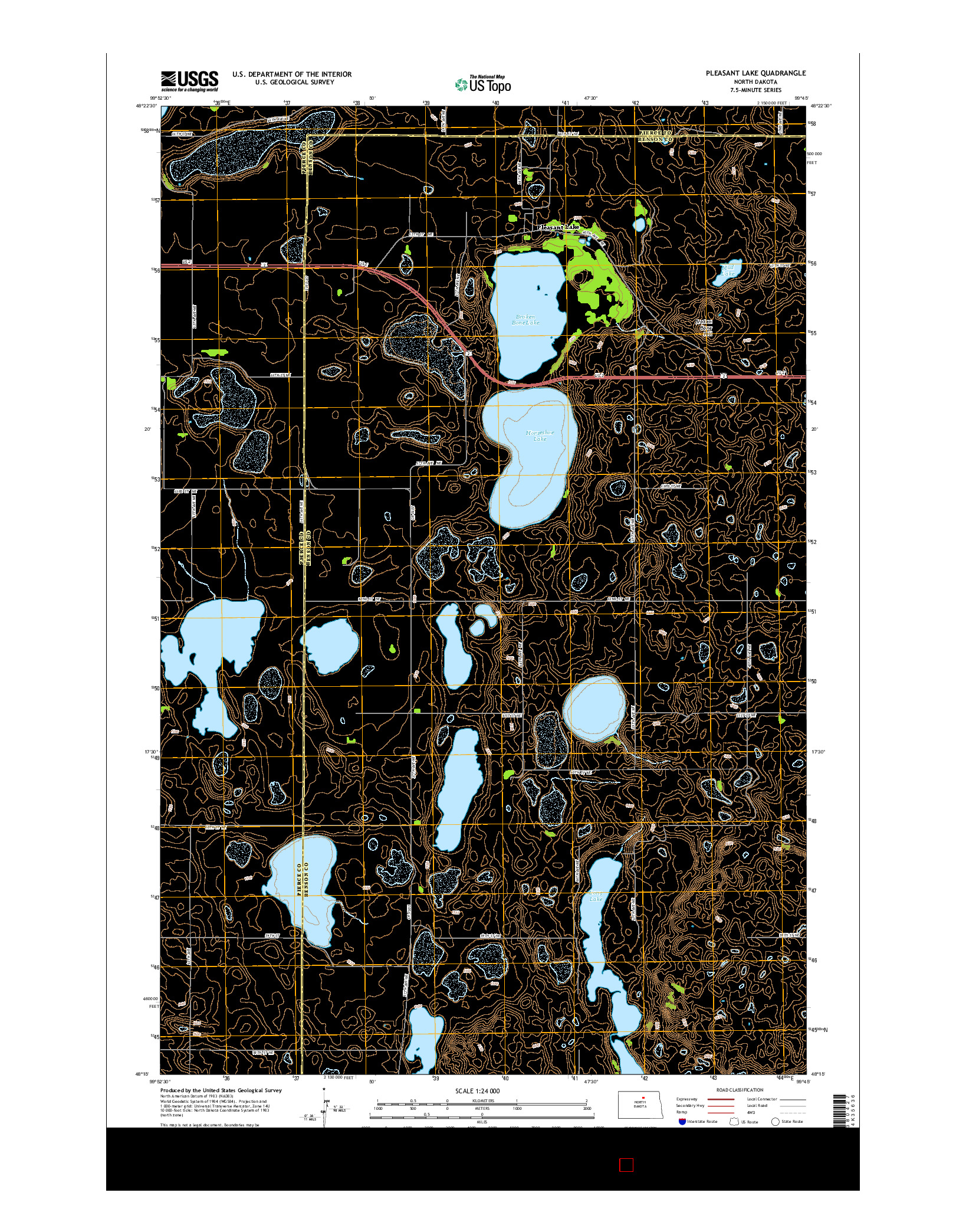 USGS US TOPO 7.5-MINUTE MAP FOR PLEASANT LAKE, ND 2014