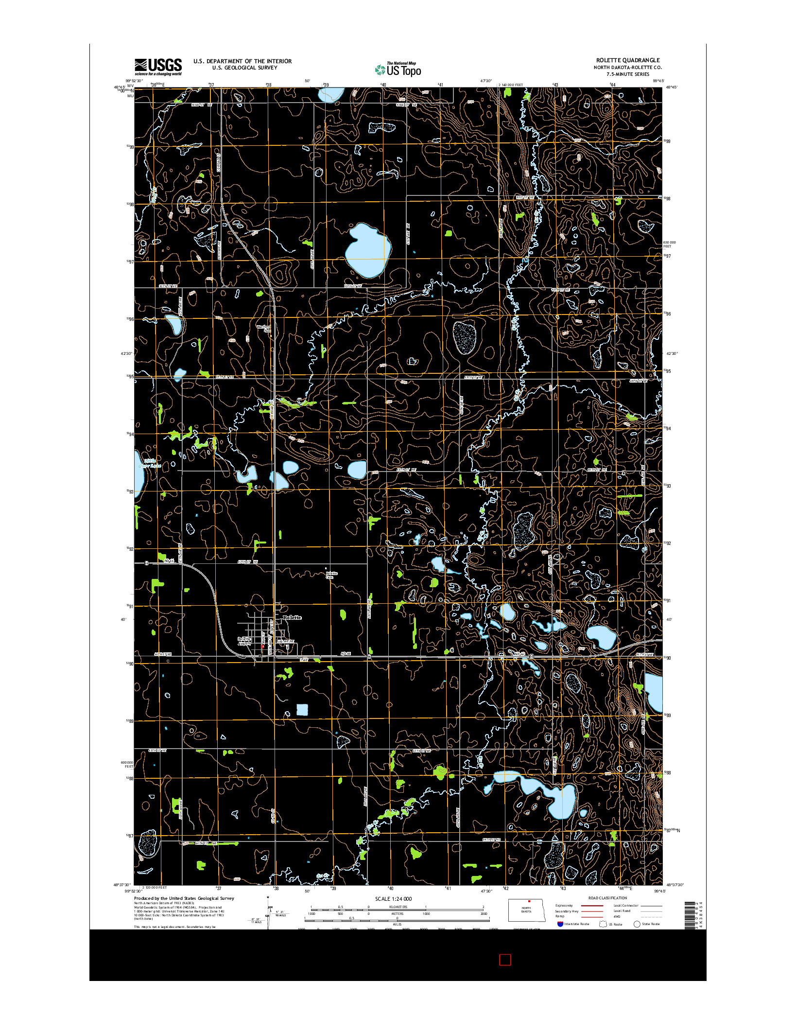 USGS US TOPO 7.5-MINUTE MAP FOR ROLETTE, ND 2014