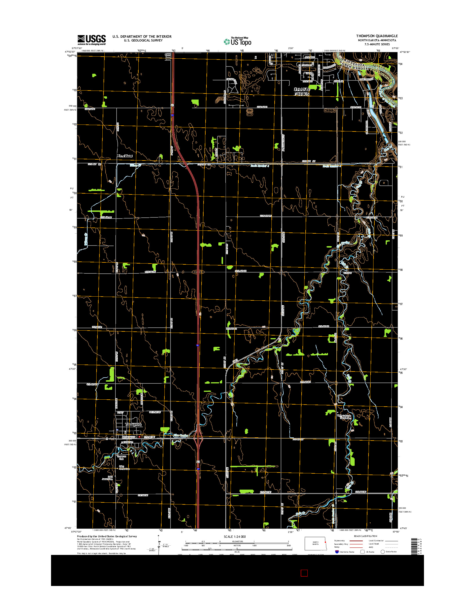 USGS US TOPO 7.5-MINUTE MAP FOR THOMPSON, ND-MN 2014