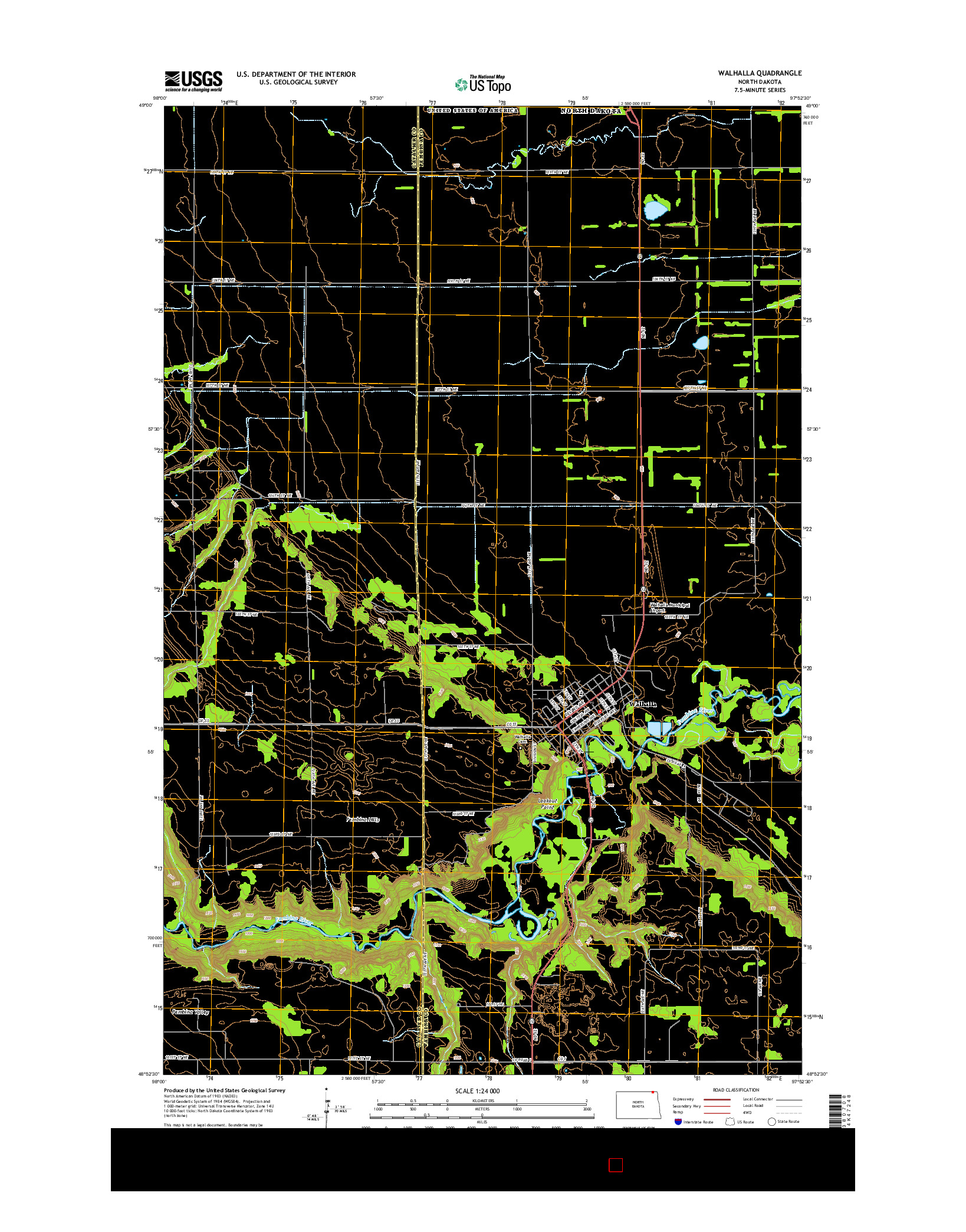 USGS US TOPO 7.5-MINUTE MAP FOR WALHALLA, ND 2014