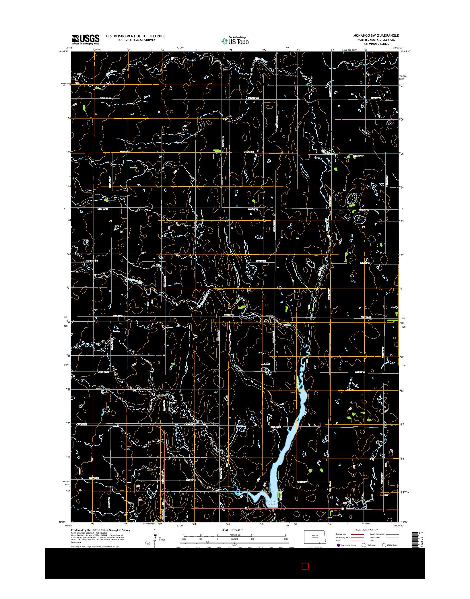USGS US TOPO 7.5-MINUTE MAP FOR MONANGO SW, ND 2014
