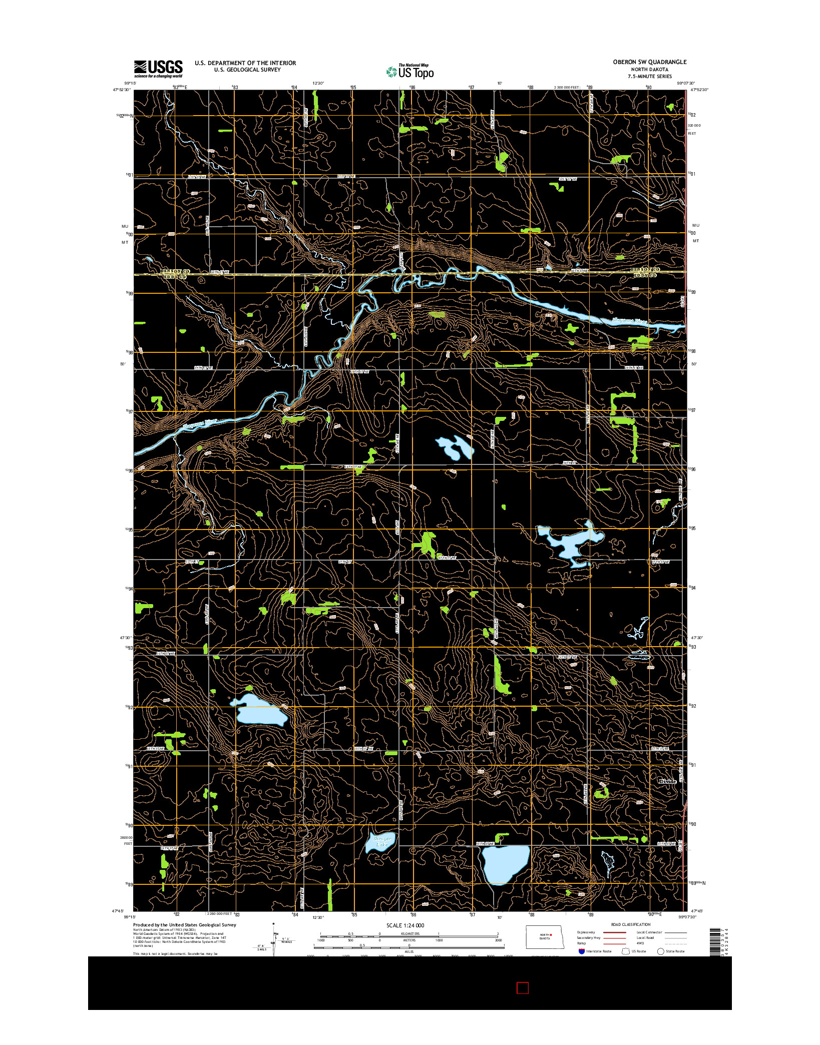 USGS US TOPO 7.5-MINUTE MAP FOR OBERON SW, ND 2014