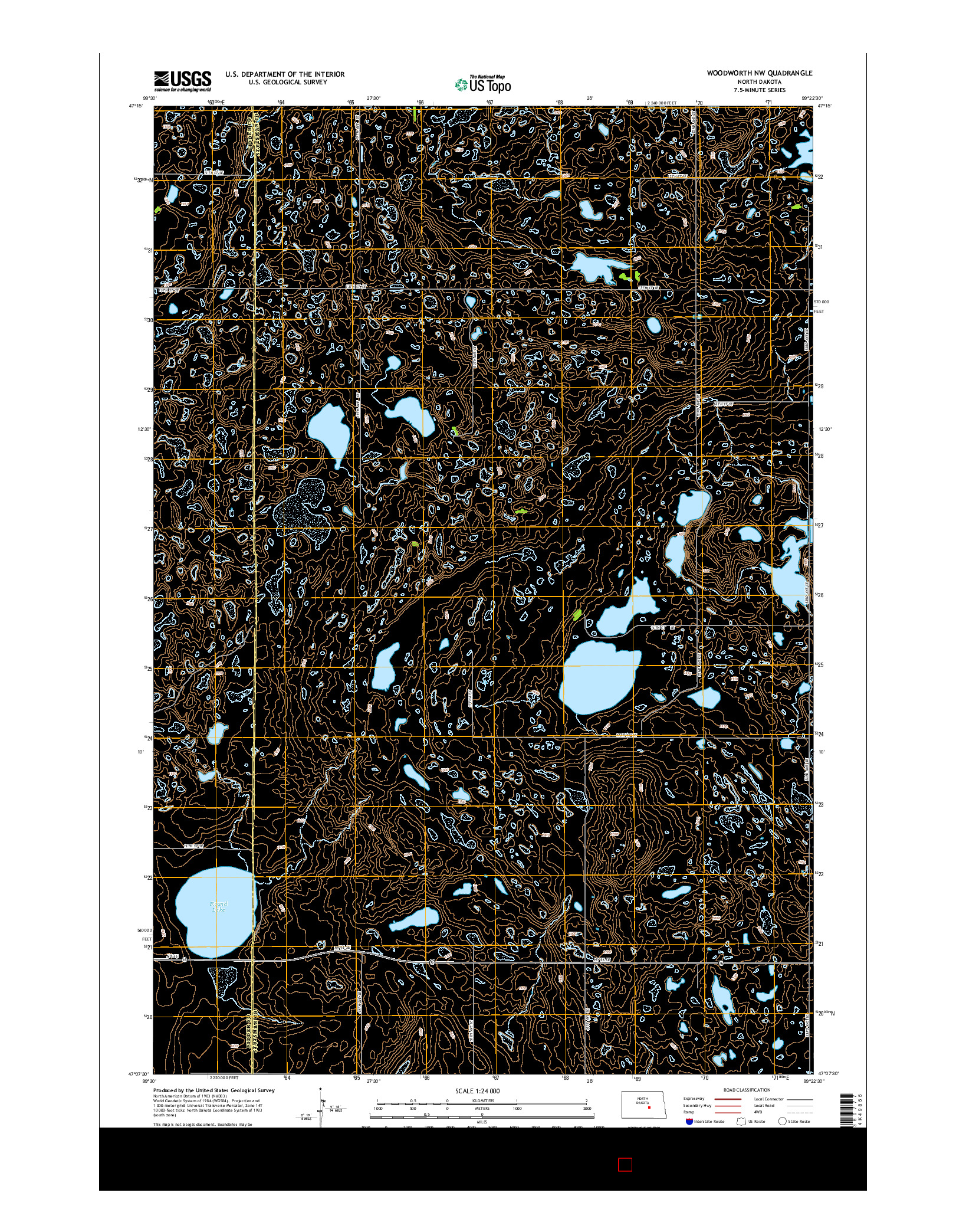 USGS US TOPO 7.5-MINUTE MAP FOR WOODWORTH NW, ND 2014