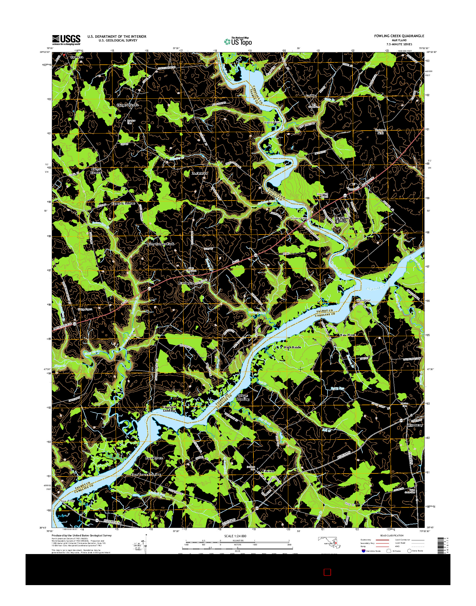 USGS US TOPO 7.5-MINUTE MAP FOR FOWLING CREEK, MD 2014