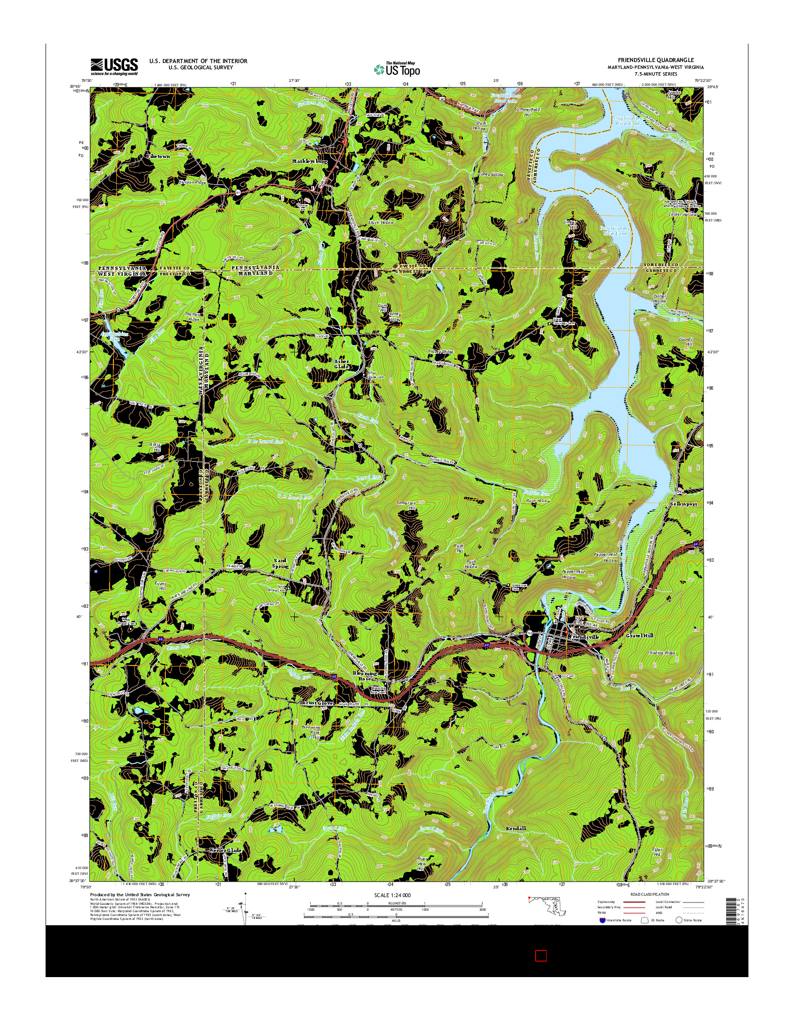 USGS US TOPO 7.5-MINUTE MAP FOR FRIENDSVILLE, MD-PA-WV 2014