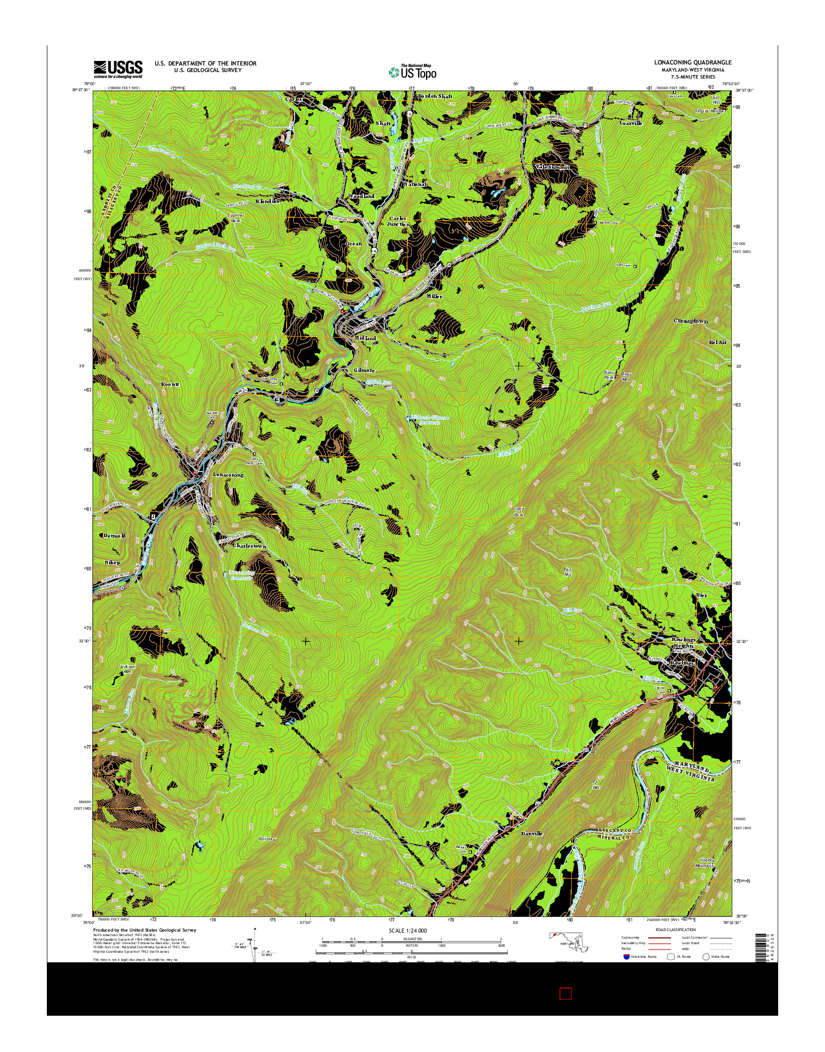 USGS US TOPO 7.5-MINUTE MAP FOR LONACONING, MD-WV 2014