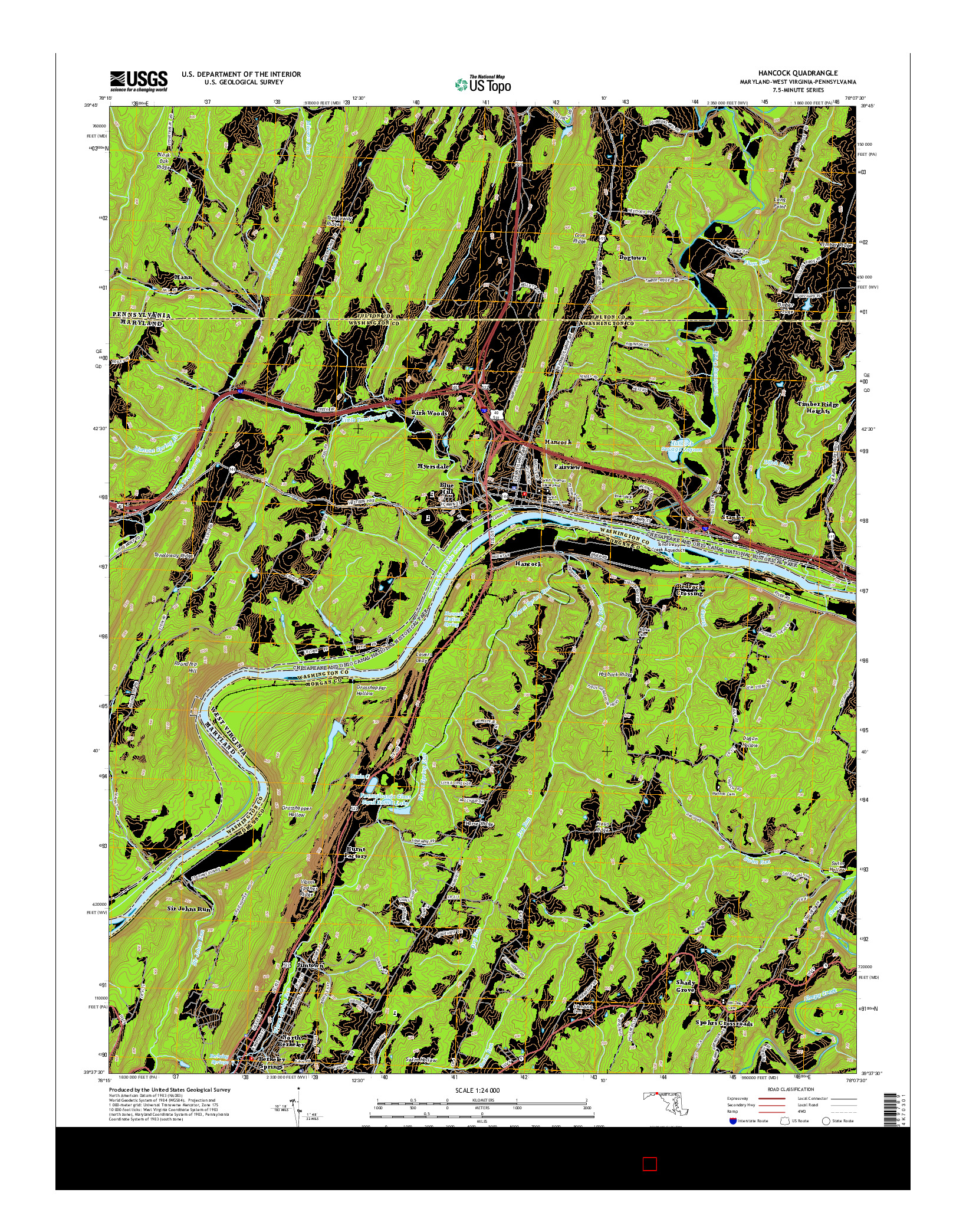 USGS US TOPO 7.5-MINUTE MAP FOR HANCOCK, MD-WV-PA 2014