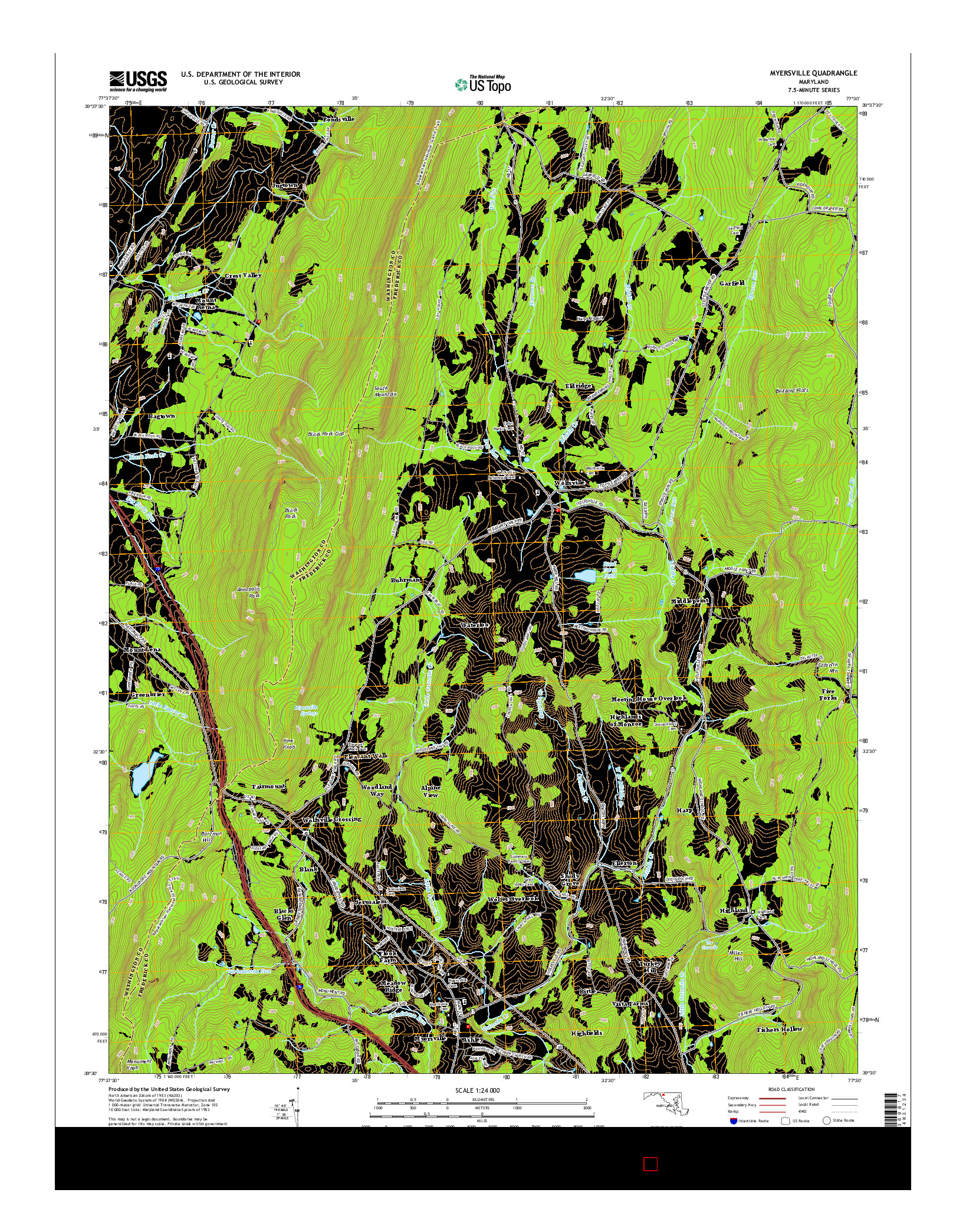USGS US TOPO 7.5-MINUTE MAP FOR MYERSVILLE, MD 2014