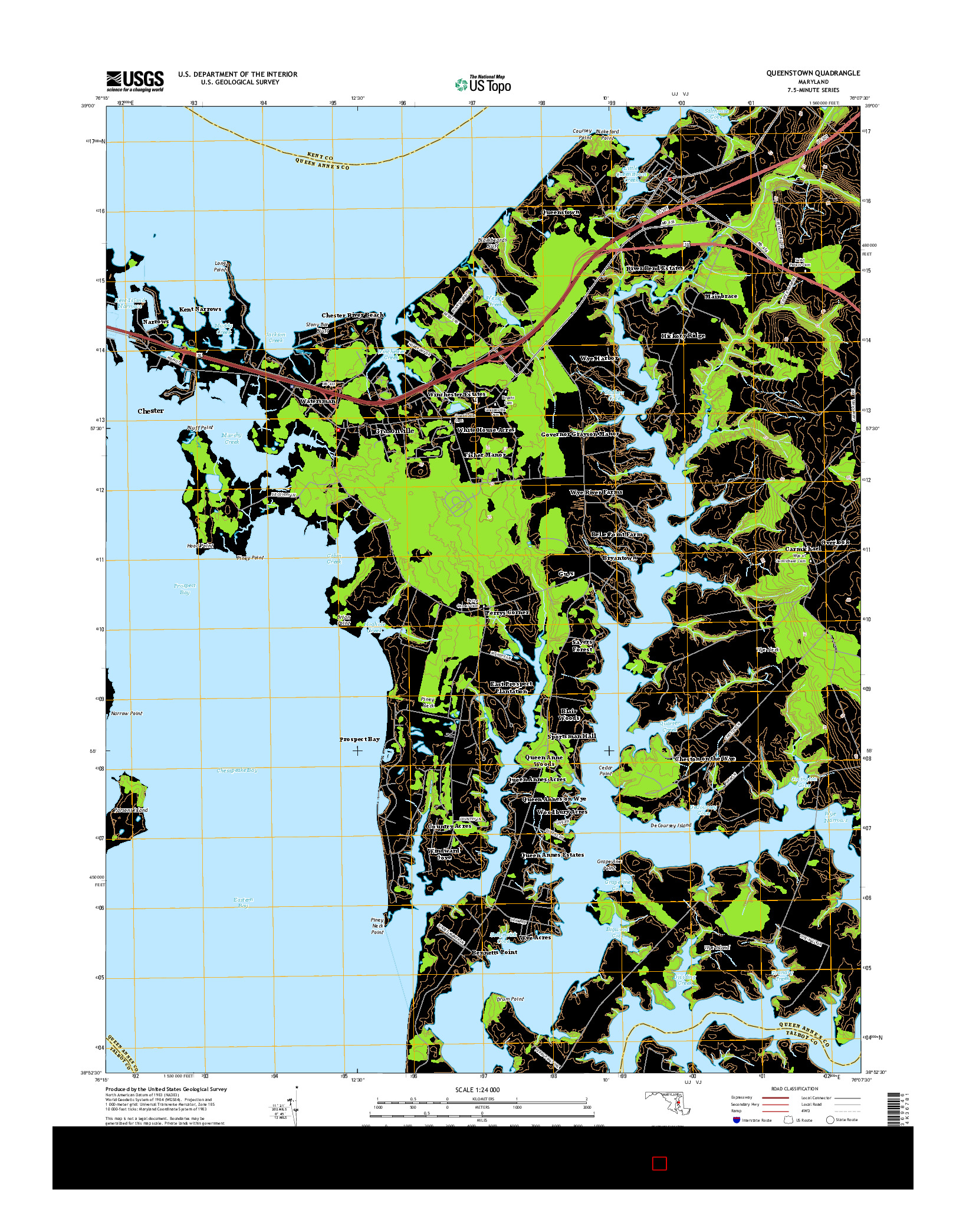 USGS US TOPO 7.5-MINUTE MAP FOR QUEENSTOWN, MD 2014