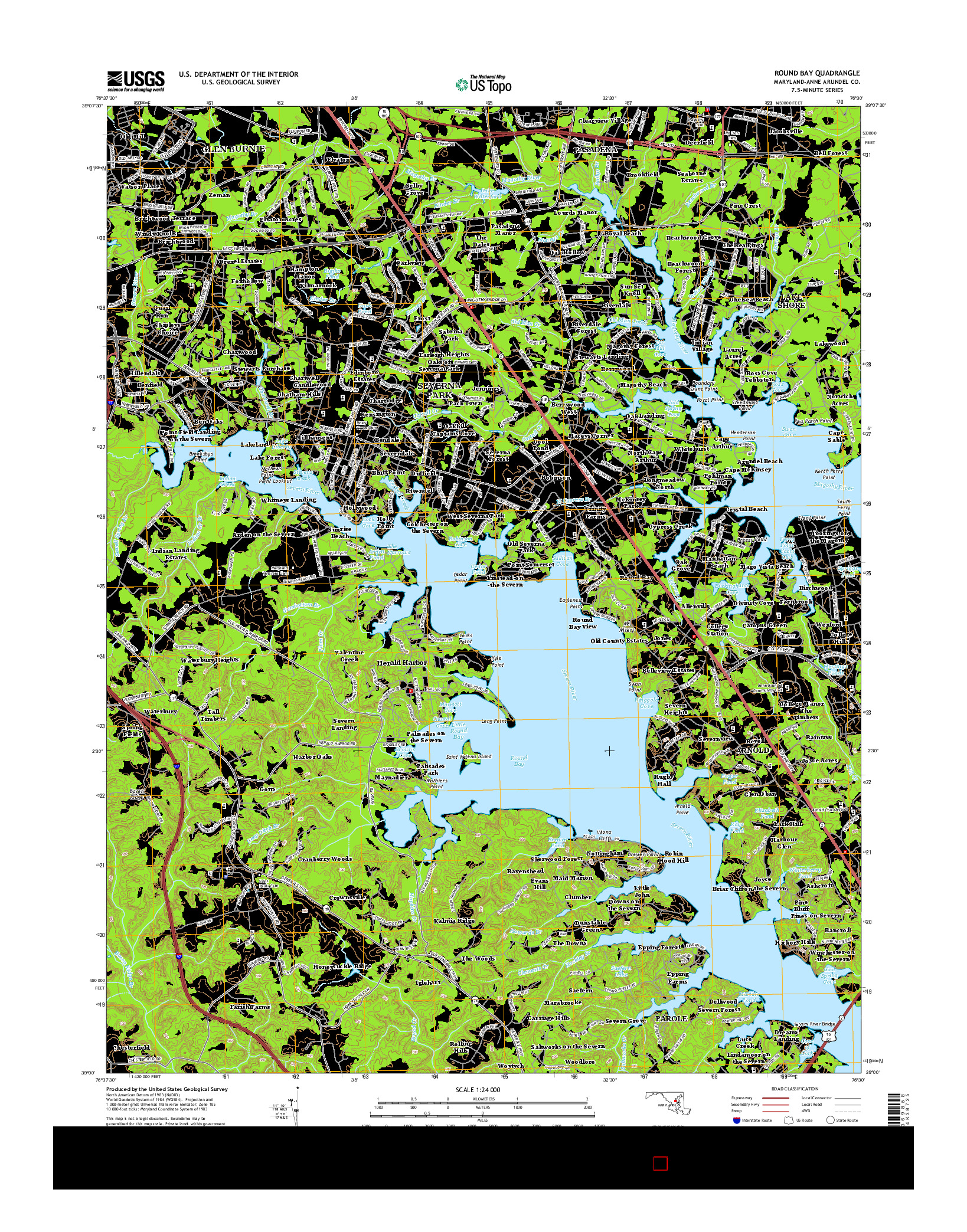 USGS US TOPO 7.5-MINUTE MAP FOR ROUND BAY, MD 2014