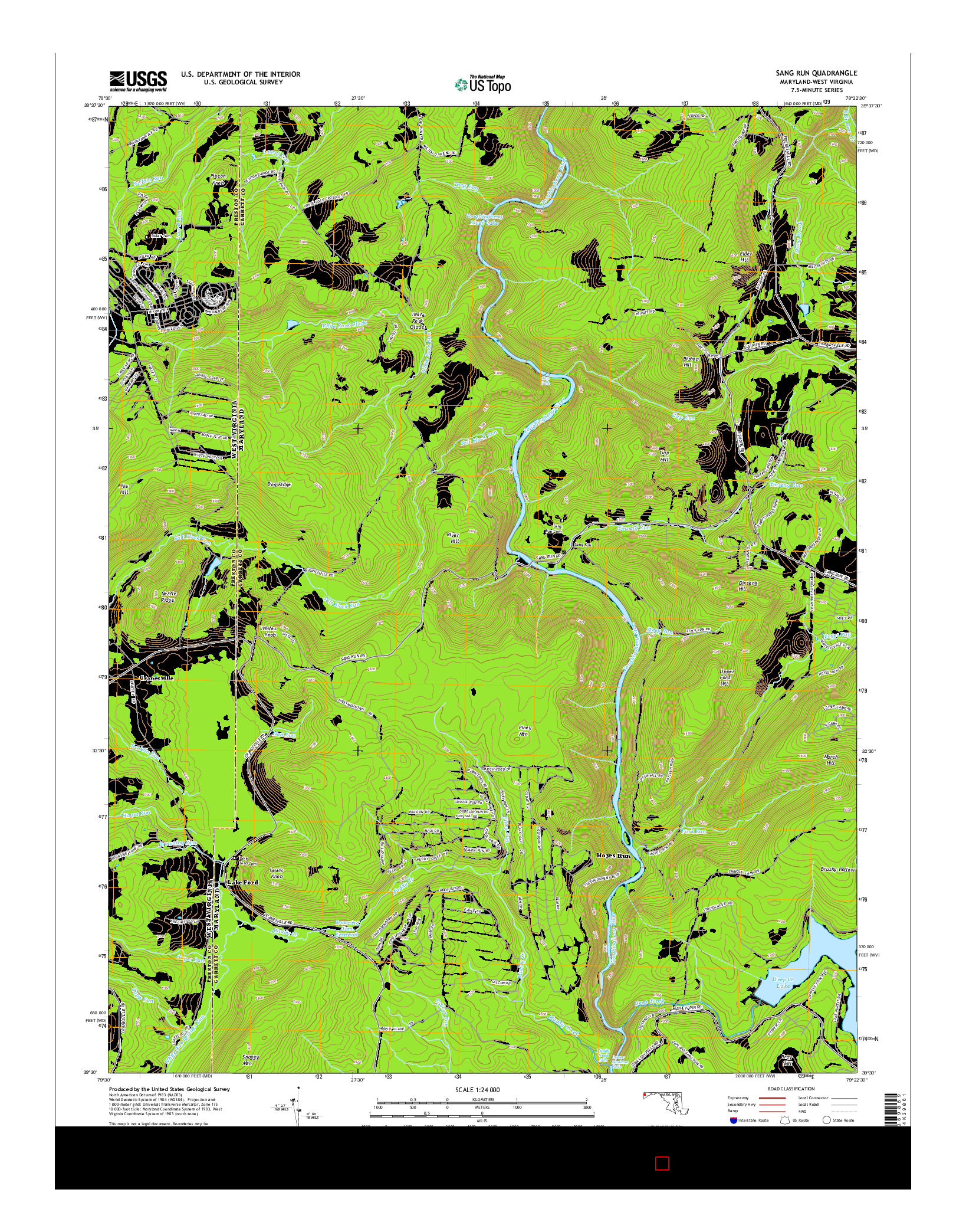 USGS US TOPO 7.5-MINUTE MAP FOR SANG RUN, MD-WV 2014