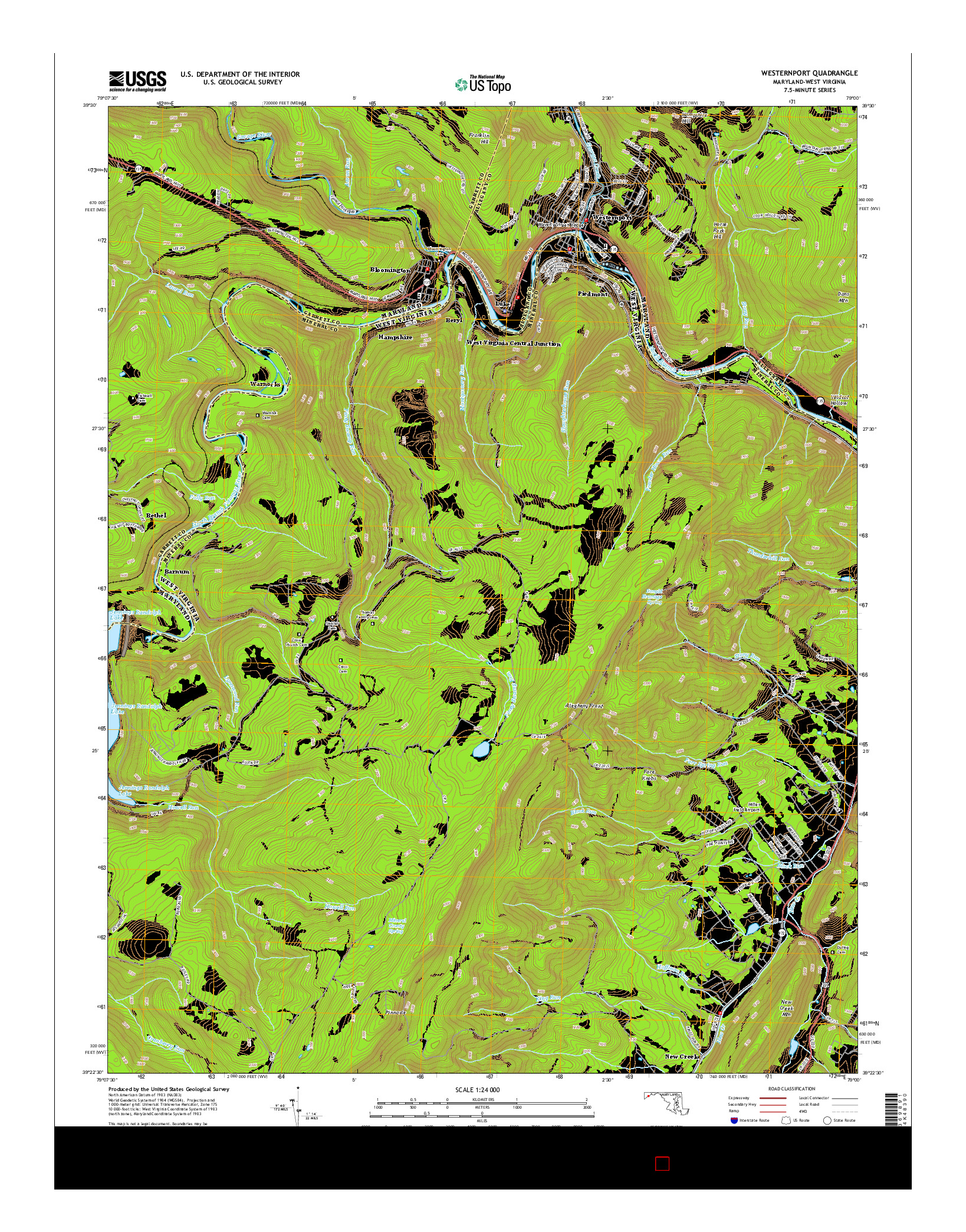 USGS US TOPO 7.5-MINUTE MAP FOR WESTERNPORT, MD-WV 2014