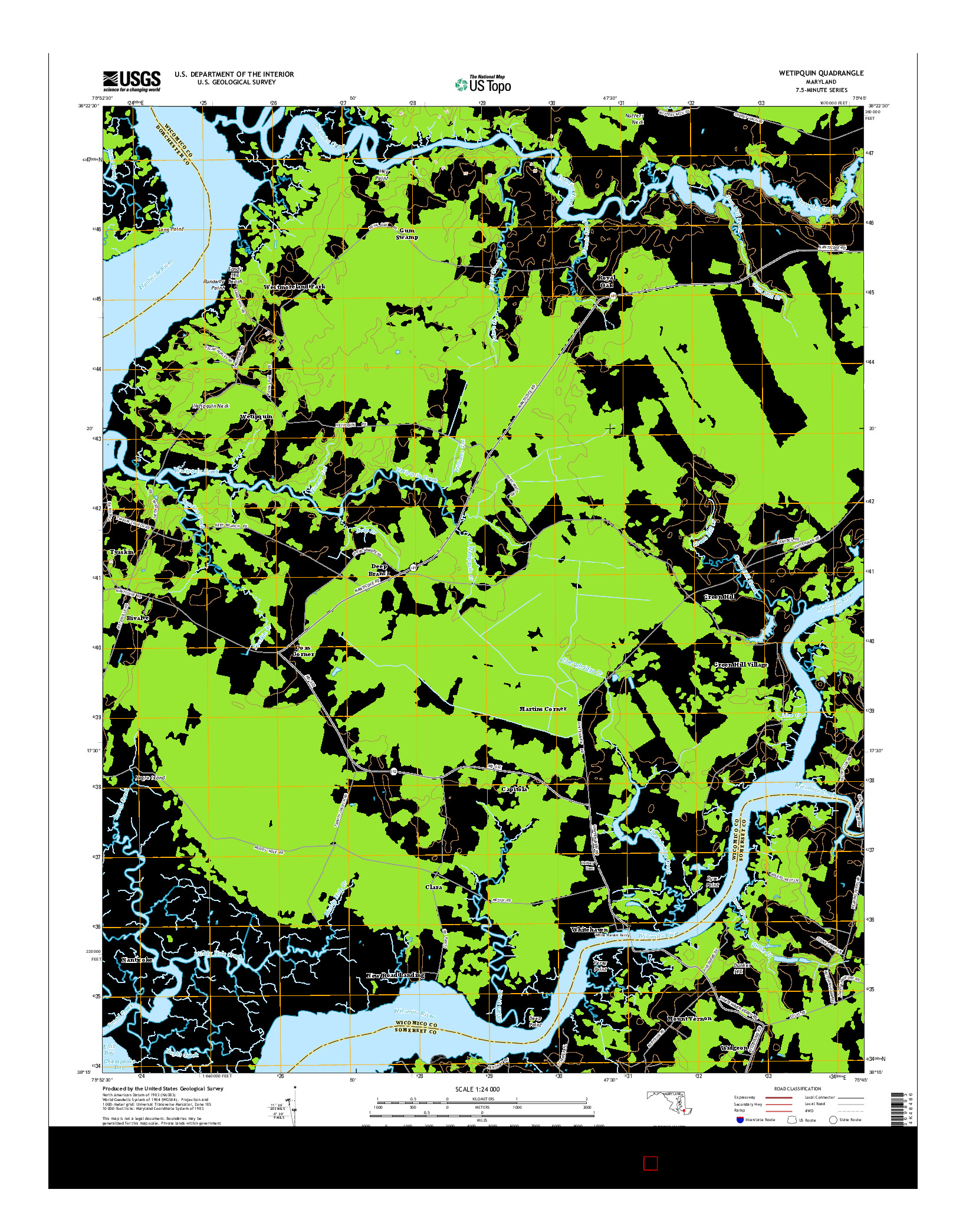 USGS US TOPO 7.5-MINUTE MAP FOR WETIPQUIN, MD 2014