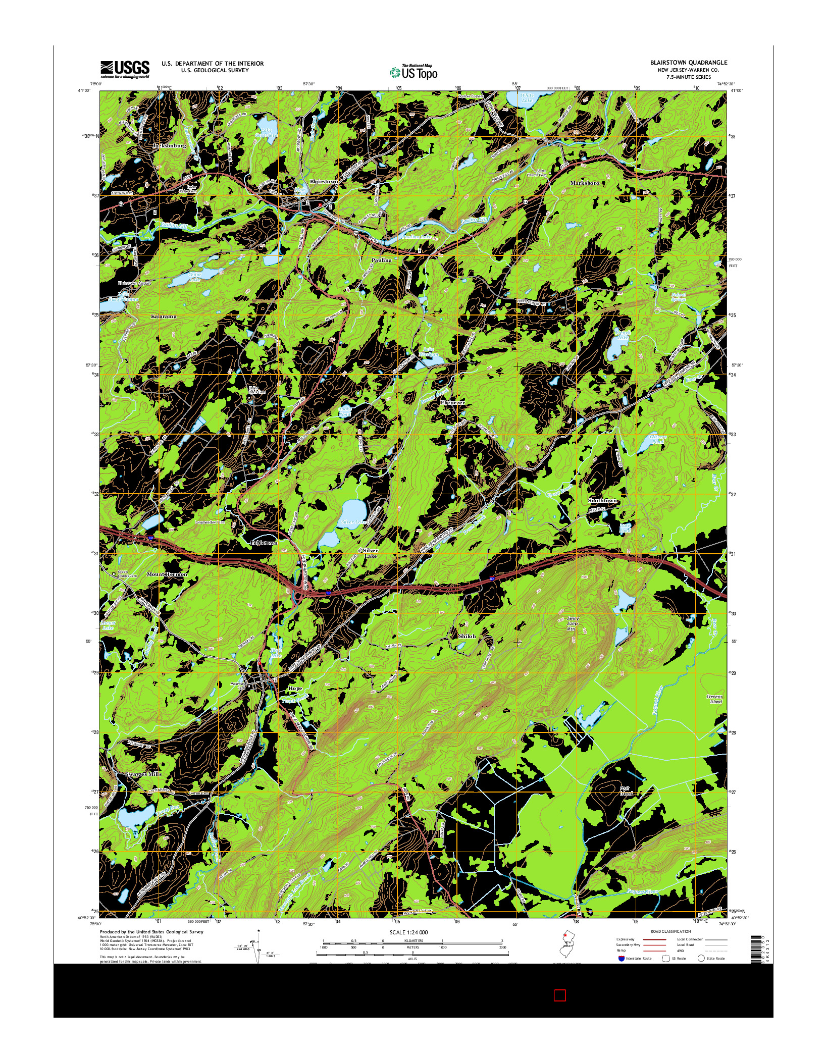 USGS US TOPO 7.5-MINUTE MAP FOR BLAIRSTOWN, NJ 2014