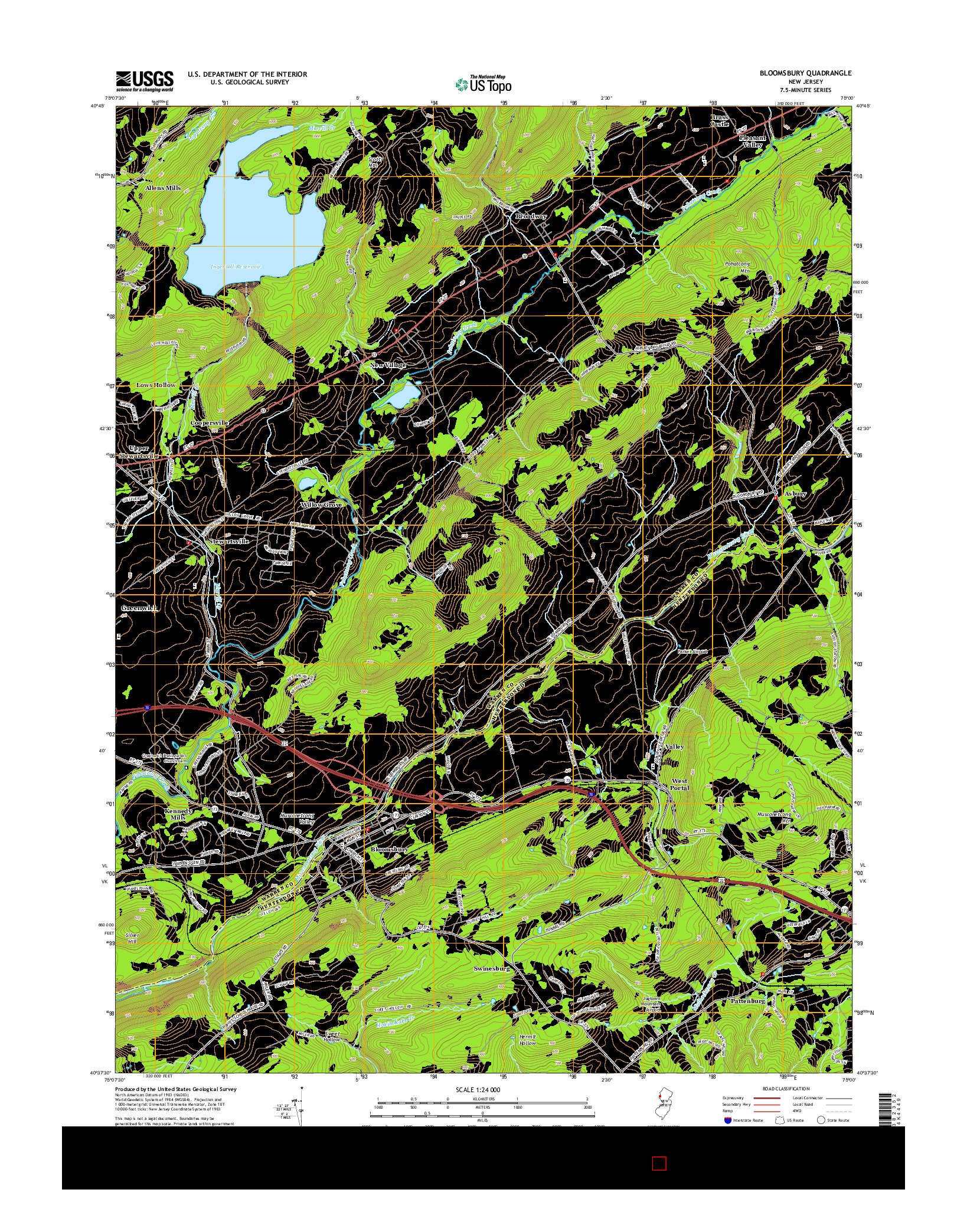 USGS US TOPO 7.5-MINUTE MAP FOR BLOOMSBURY, NJ 2014