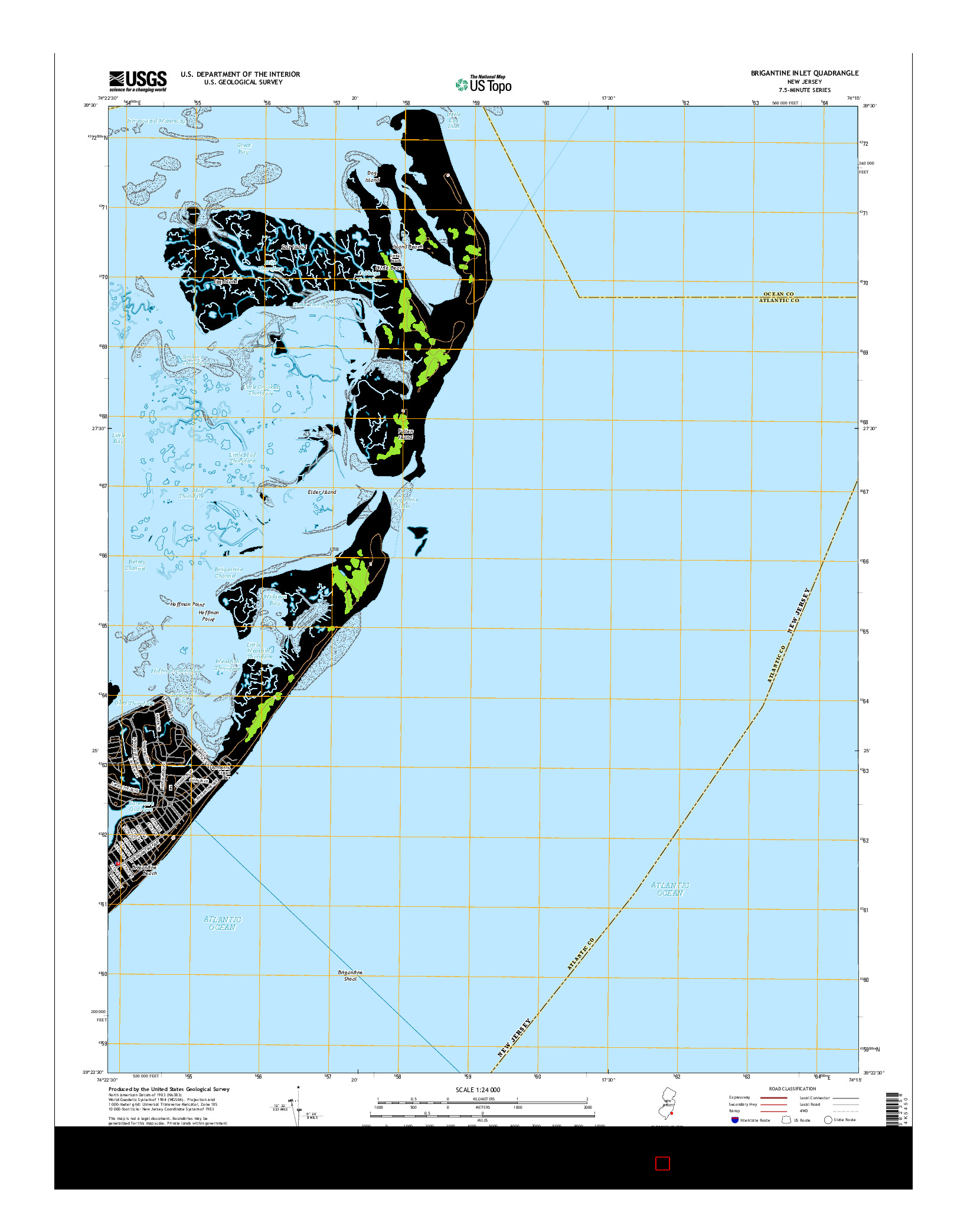 USGS US TOPO 7.5-MINUTE MAP FOR BRIGANTINE INLET, NJ 2014