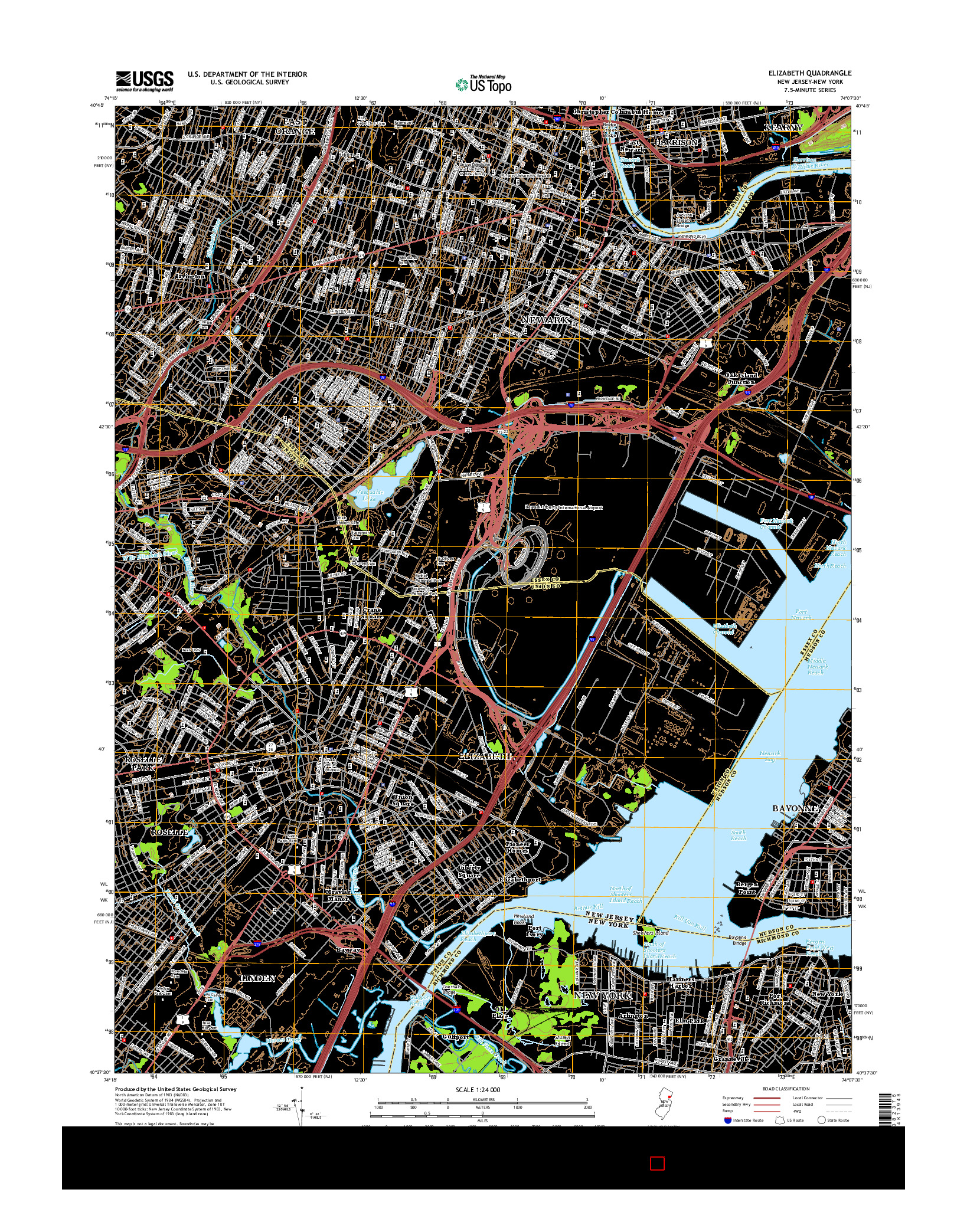 USGS US TOPO 7.5-MINUTE MAP FOR ELIZABETH, NJ-NY 2014
