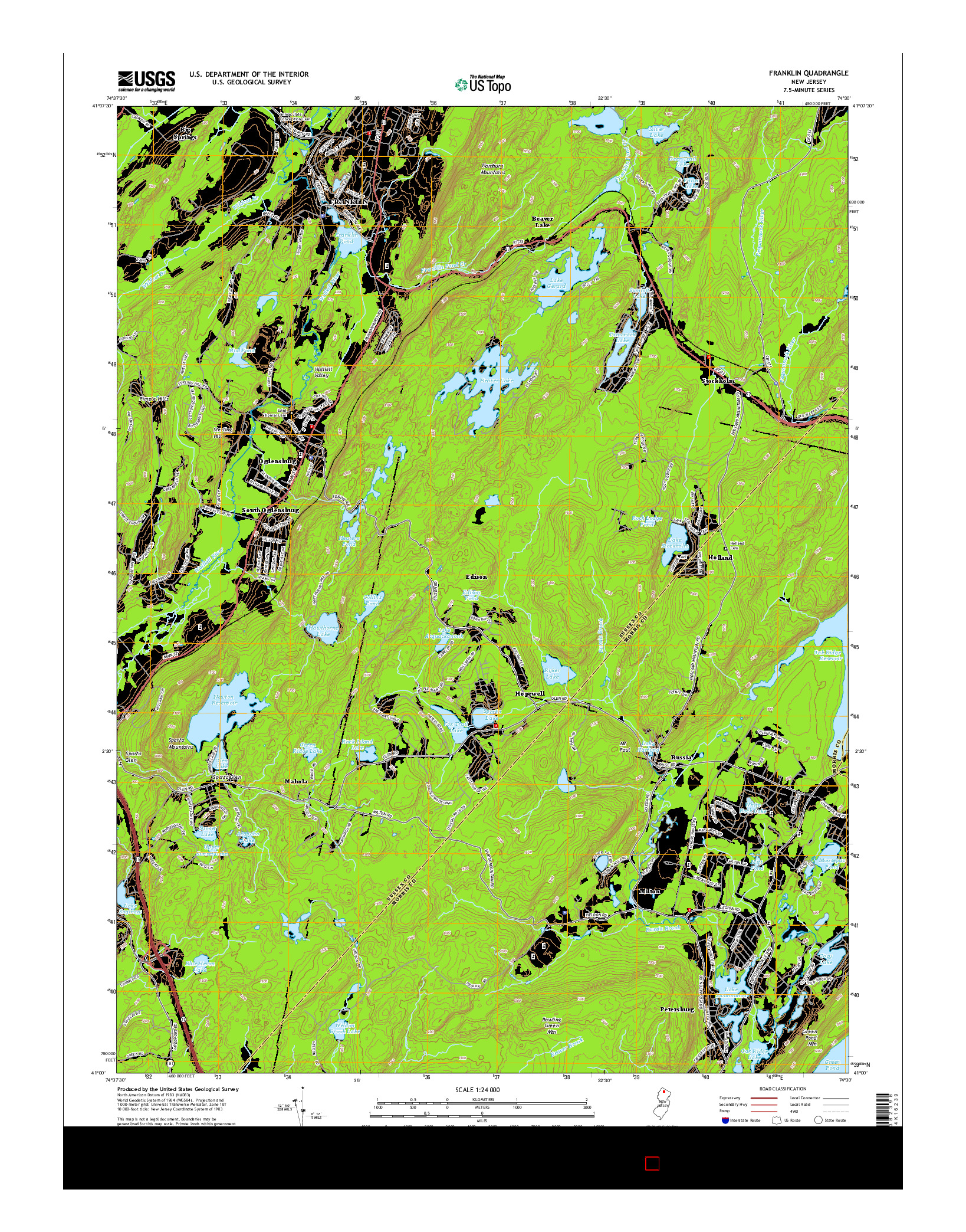 USGS US TOPO 7.5-MINUTE MAP FOR FRANKLIN, NJ 2014