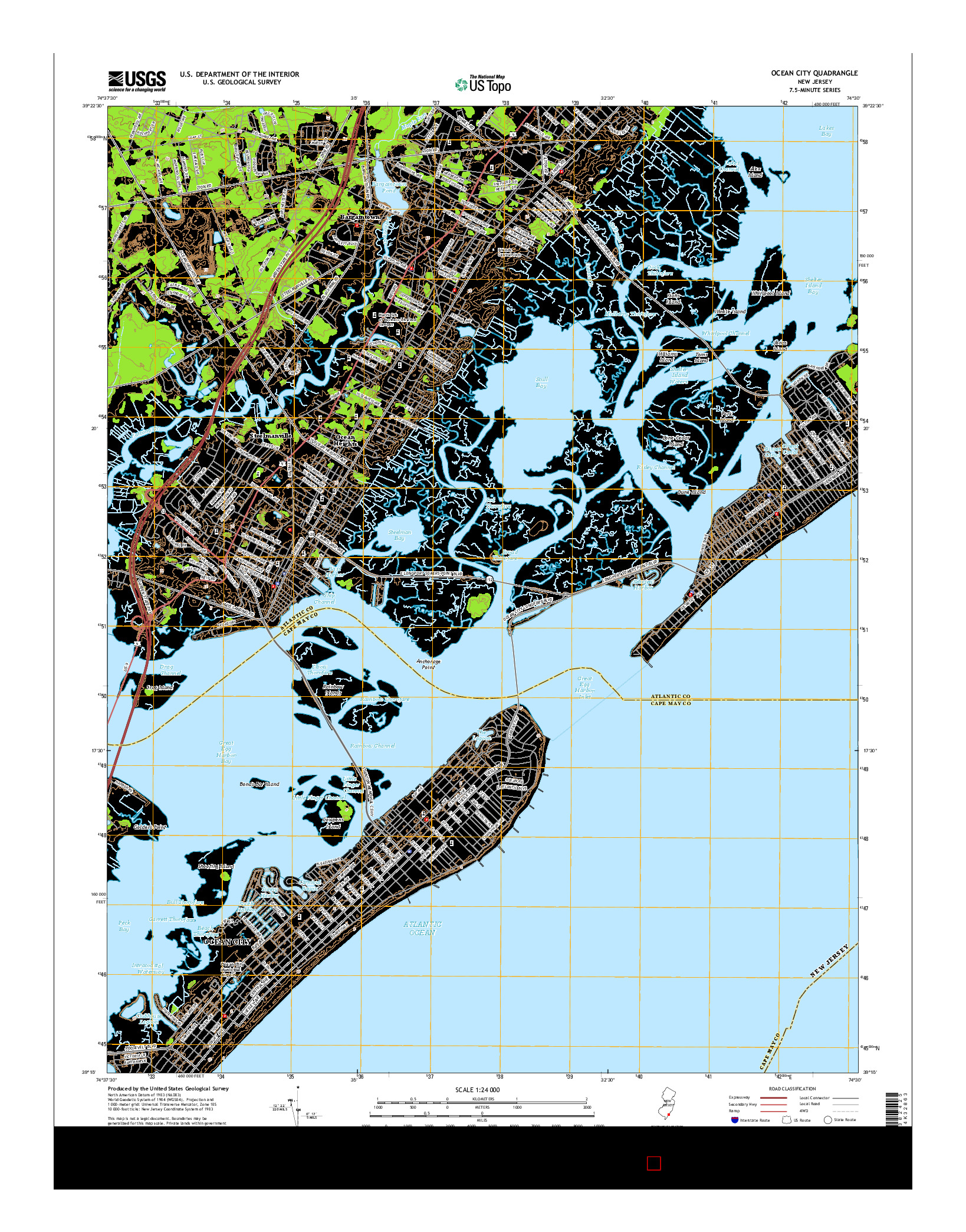 USGS US TOPO 7.5-MINUTE MAP FOR OCEAN CITY, NJ 2014
