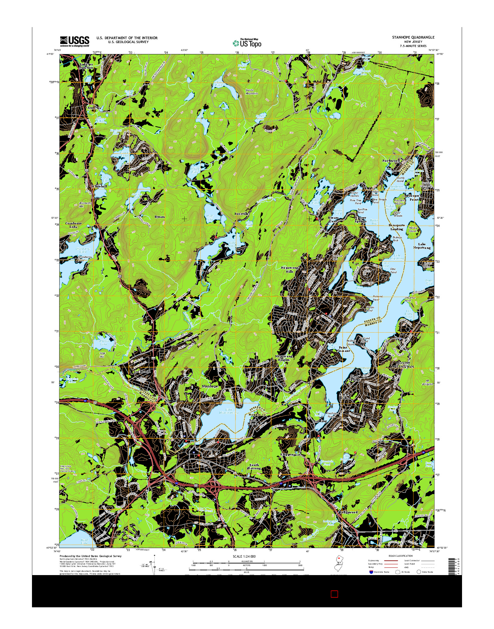 USGS US TOPO 7.5-MINUTE MAP FOR STANHOPE, NJ 2014