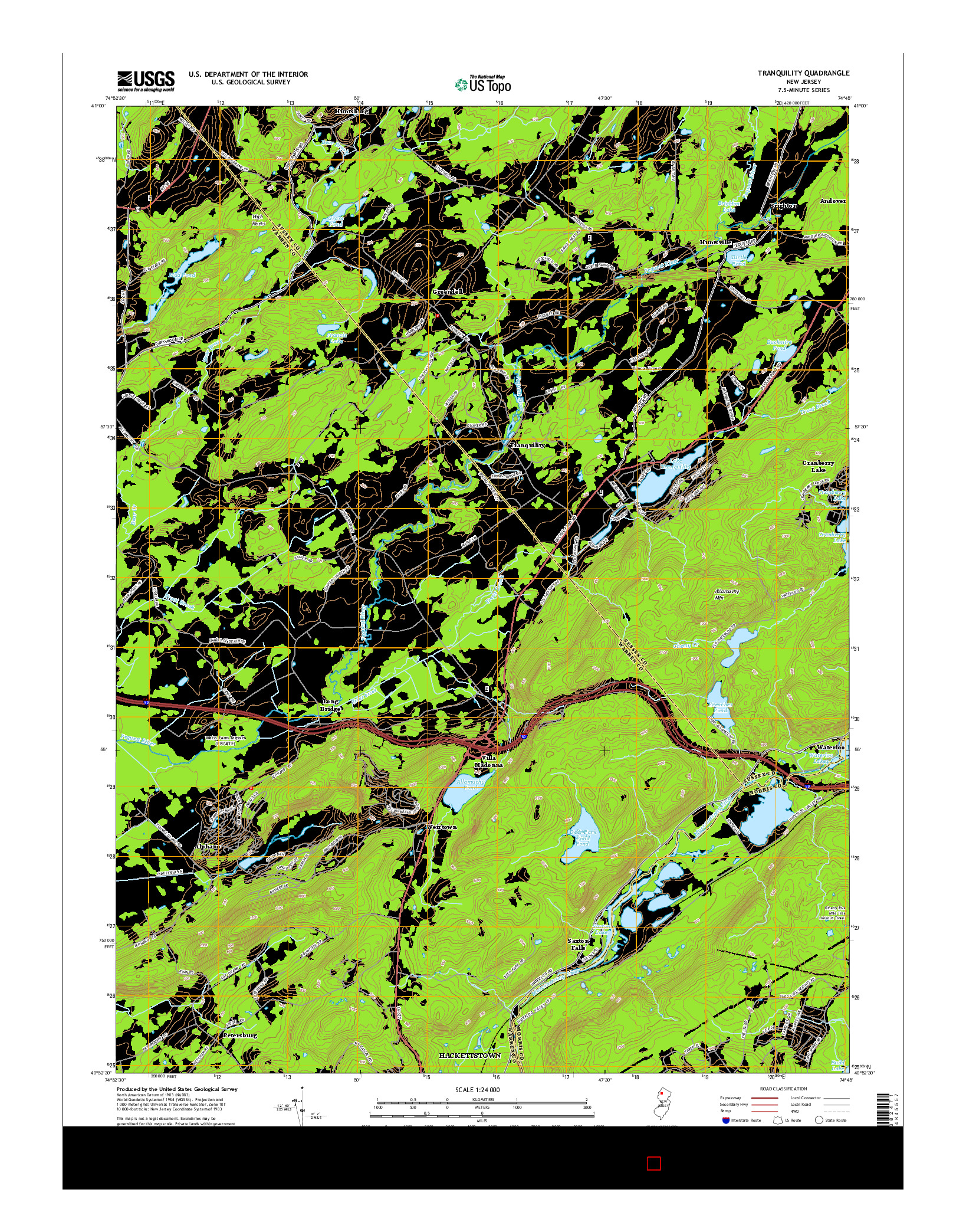 USGS US TOPO 7.5-MINUTE MAP FOR TRANQUILITY, NJ 2014