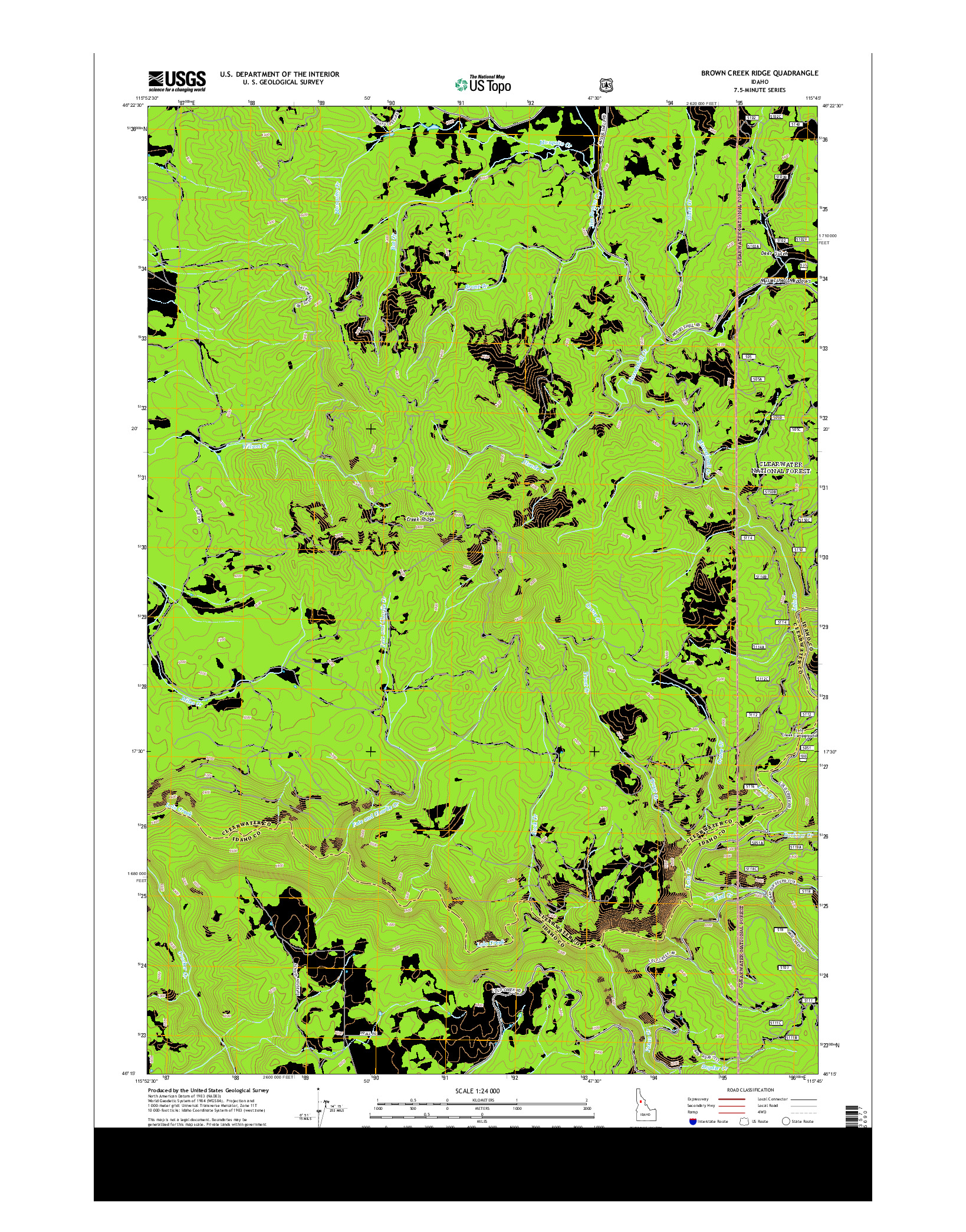 USGS US TOPO 7.5-MINUTE MAP FOR BROWN CREEK RIDGE, ID 2014
