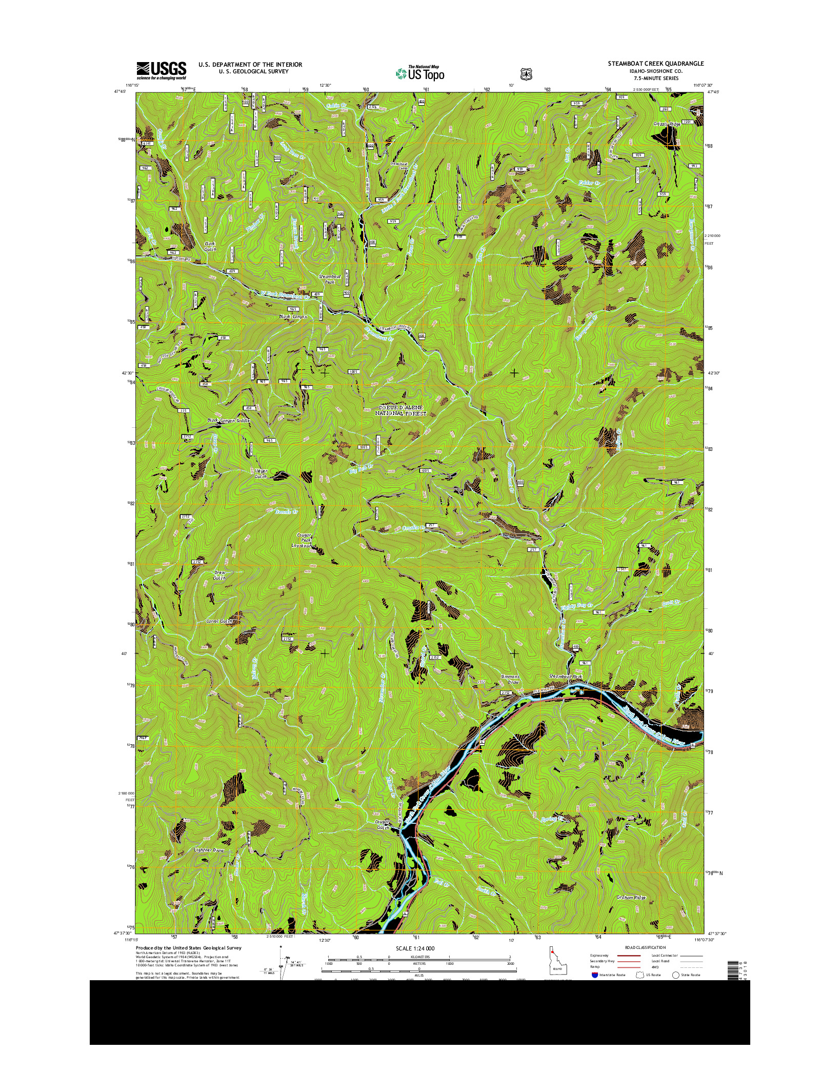 USGS US TOPO 7.5-MINUTE MAP FOR STEAMBOAT CREEK, ID 2014