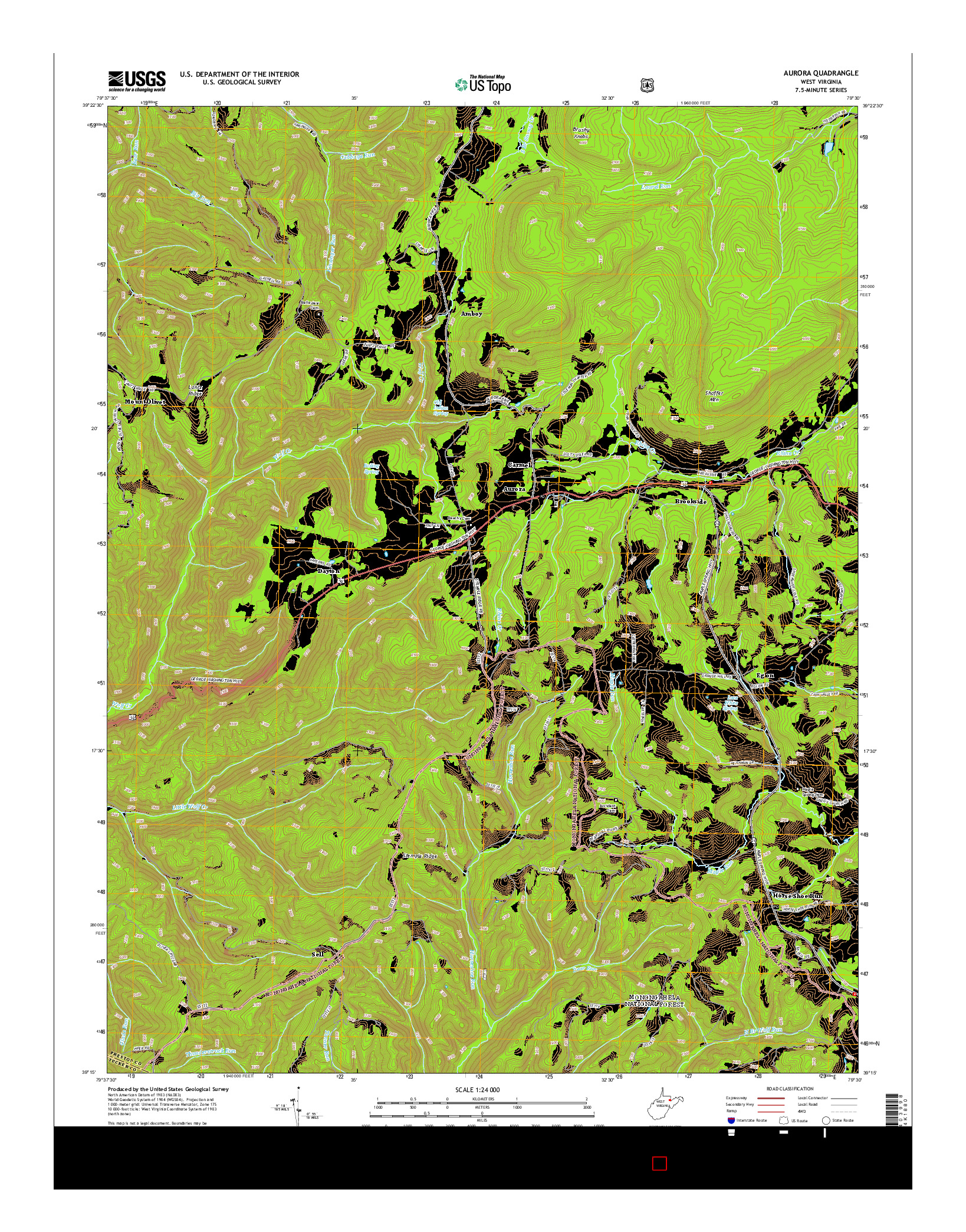 USGS US TOPO 7.5-MINUTE MAP FOR AURORA, WV 2014