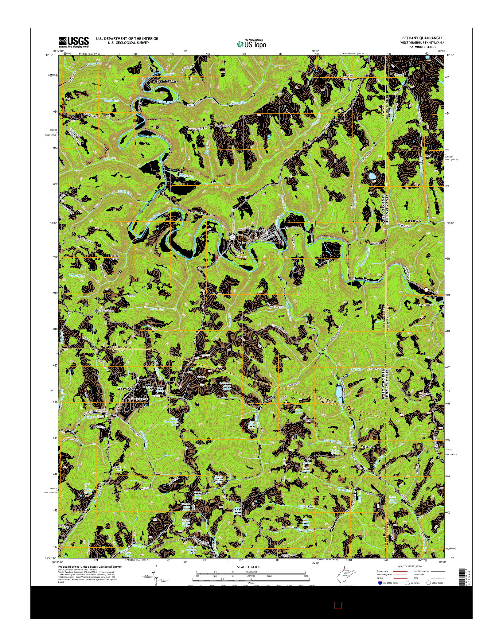 USGS US TOPO 7.5-MINUTE MAP FOR BETHANY, WV-PA 2014