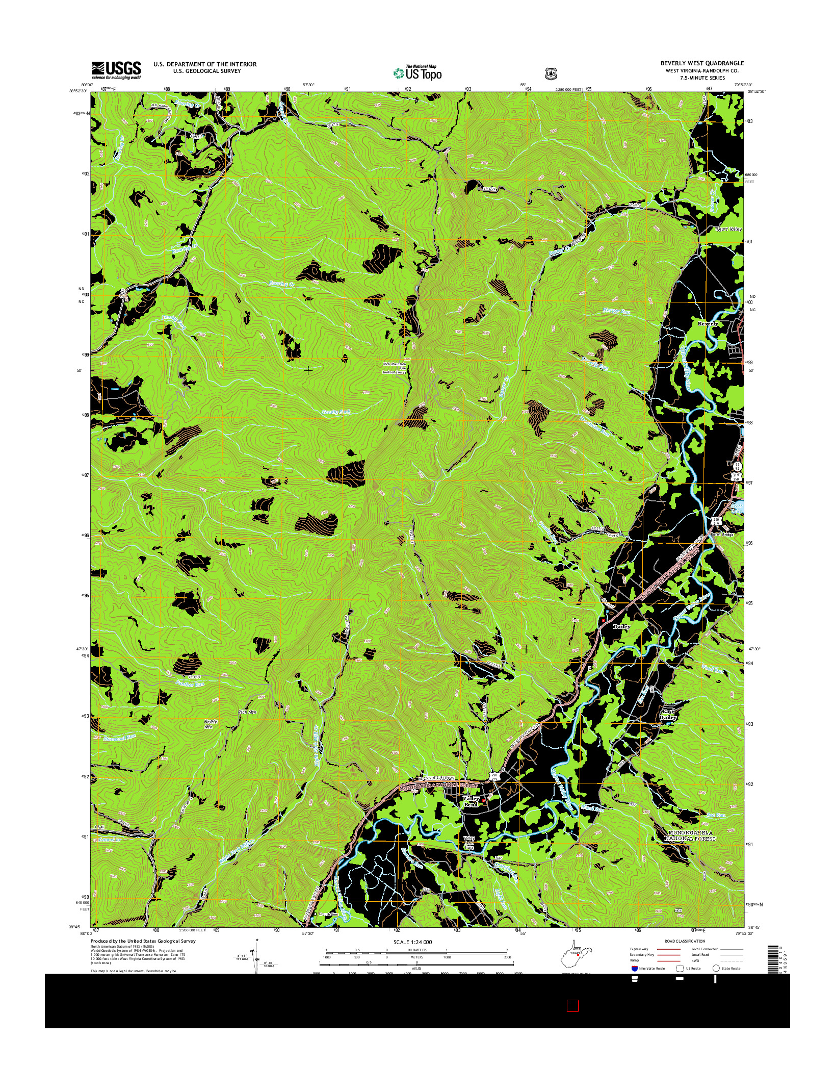 USGS US TOPO 7.5-MINUTE MAP FOR BEVERLY WEST, WV 2014