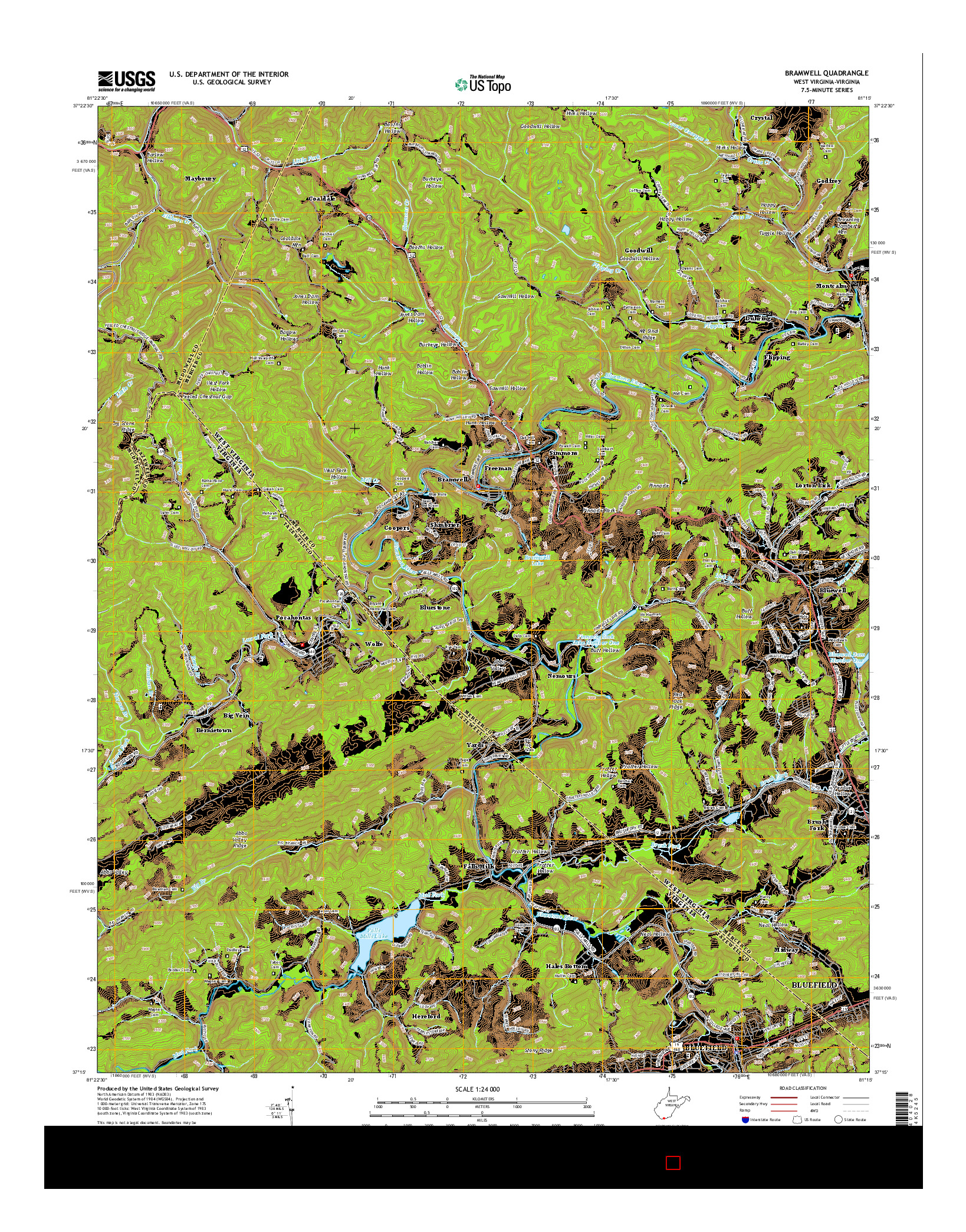 USGS US TOPO 7.5-MINUTE MAP FOR BRAMWELL, WV-VA 2014