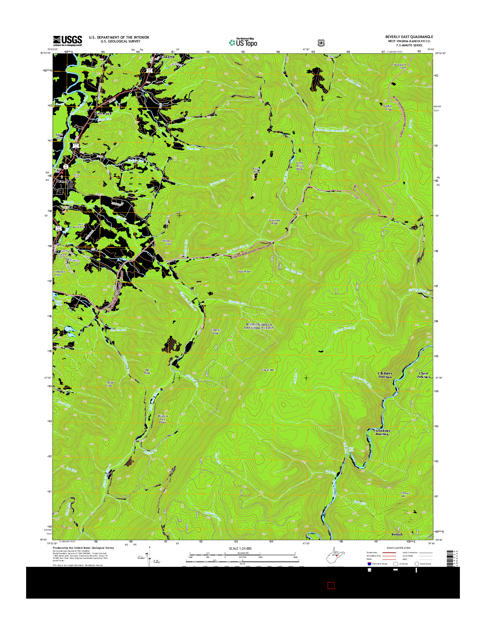 USGS US TOPO 7.5-MINUTE MAP FOR BEVERLY EAST, WV 2014