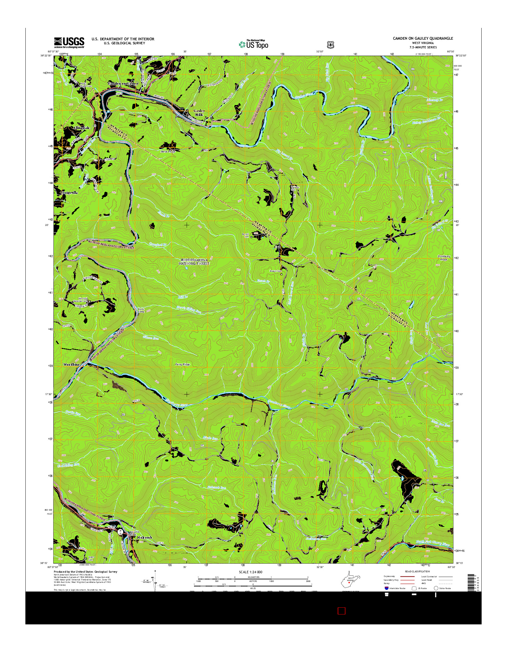 USGS US TOPO 7.5-MINUTE MAP FOR CAMDEN ON GAULEY, WV 2014