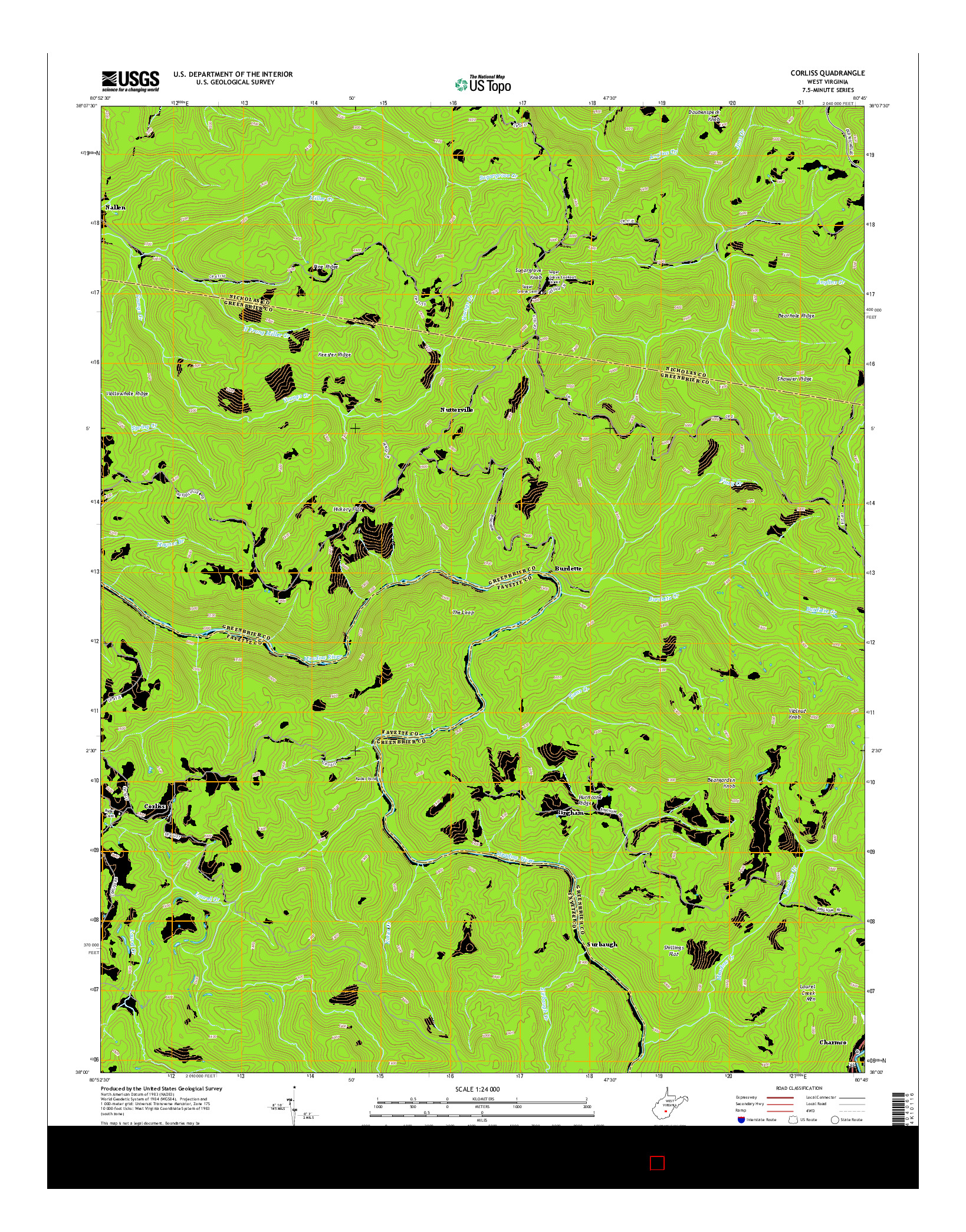 USGS US TOPO 7.5-MINUTE MAP FOR CORLISS, WV 2014