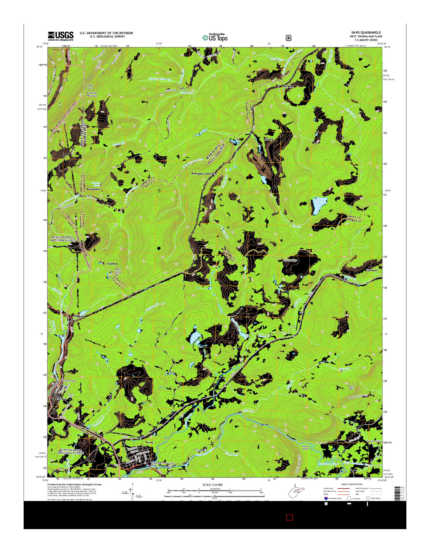 USGS US TOPO 7.5-MINUTE MAP FOR DAVIS, WV-MD 2014