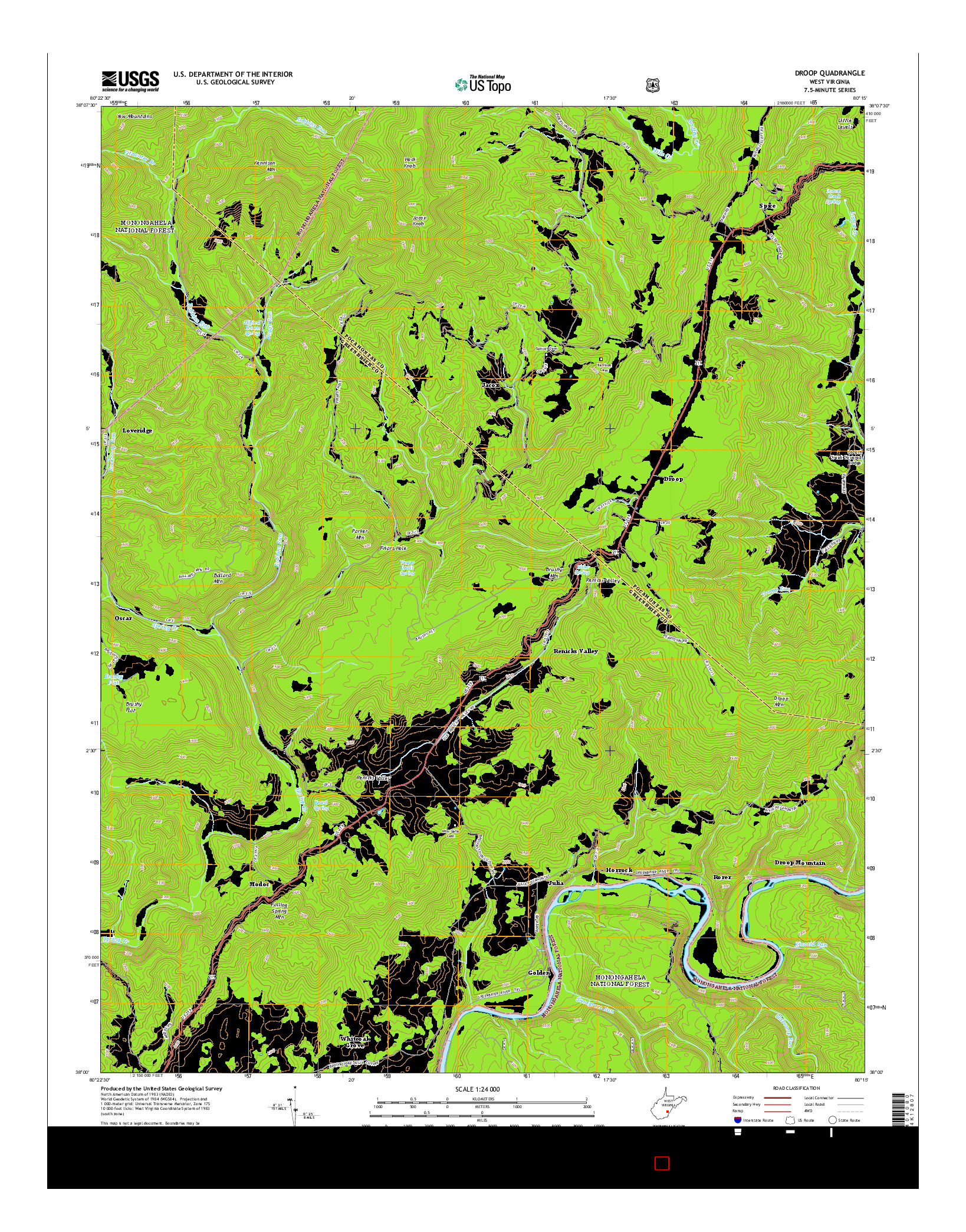 USGS US TOPO 7.5-MINUTE MAP FOR DROOP, WV 2014